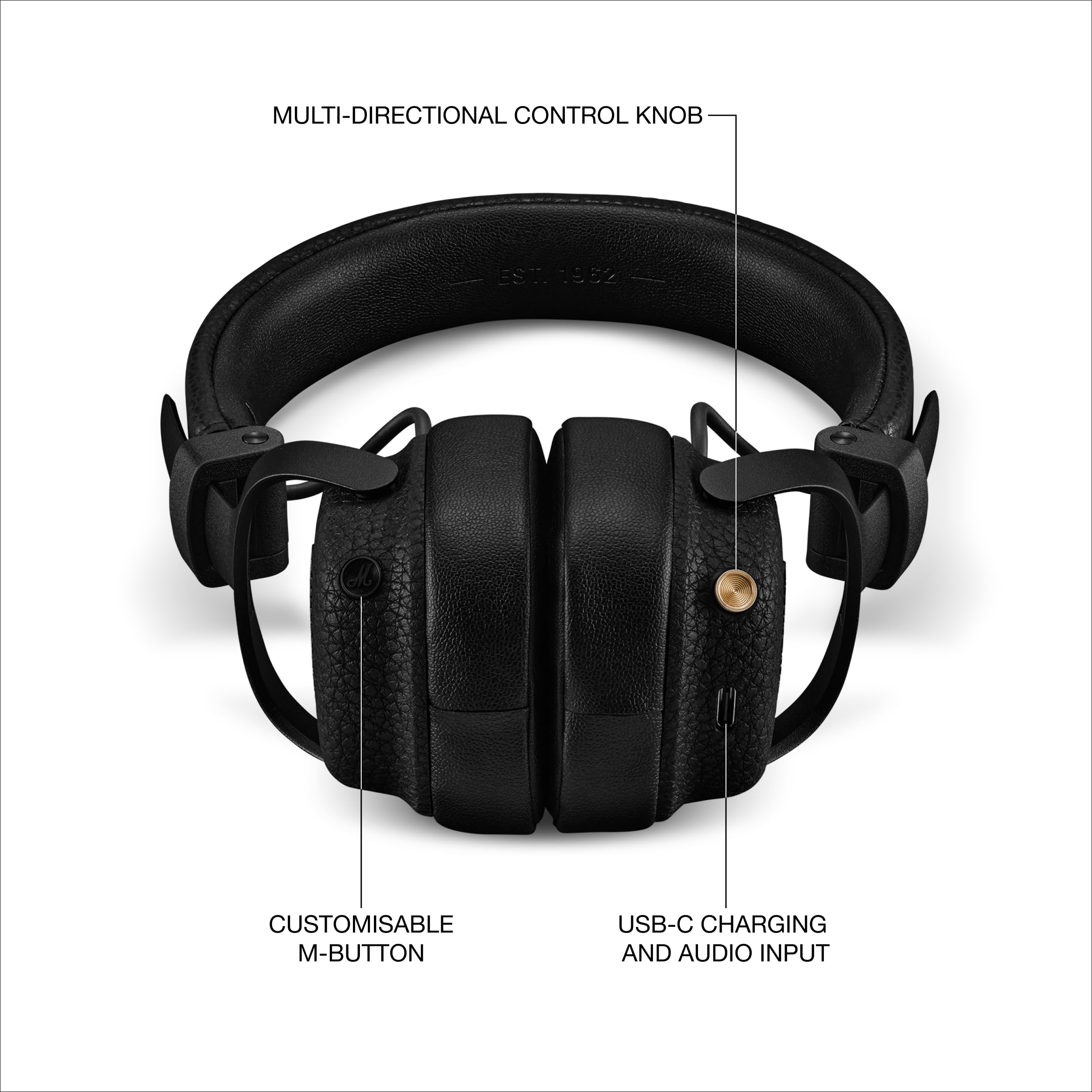 Marshall Milton A.N.C. Wireless On-Ear Headphones with Adaptive Active Noise Cancelling | 80 Hours Wireless Playtime | Durable & Foldable Design for Travel | Spatial Audio - Black — Amazon image 7