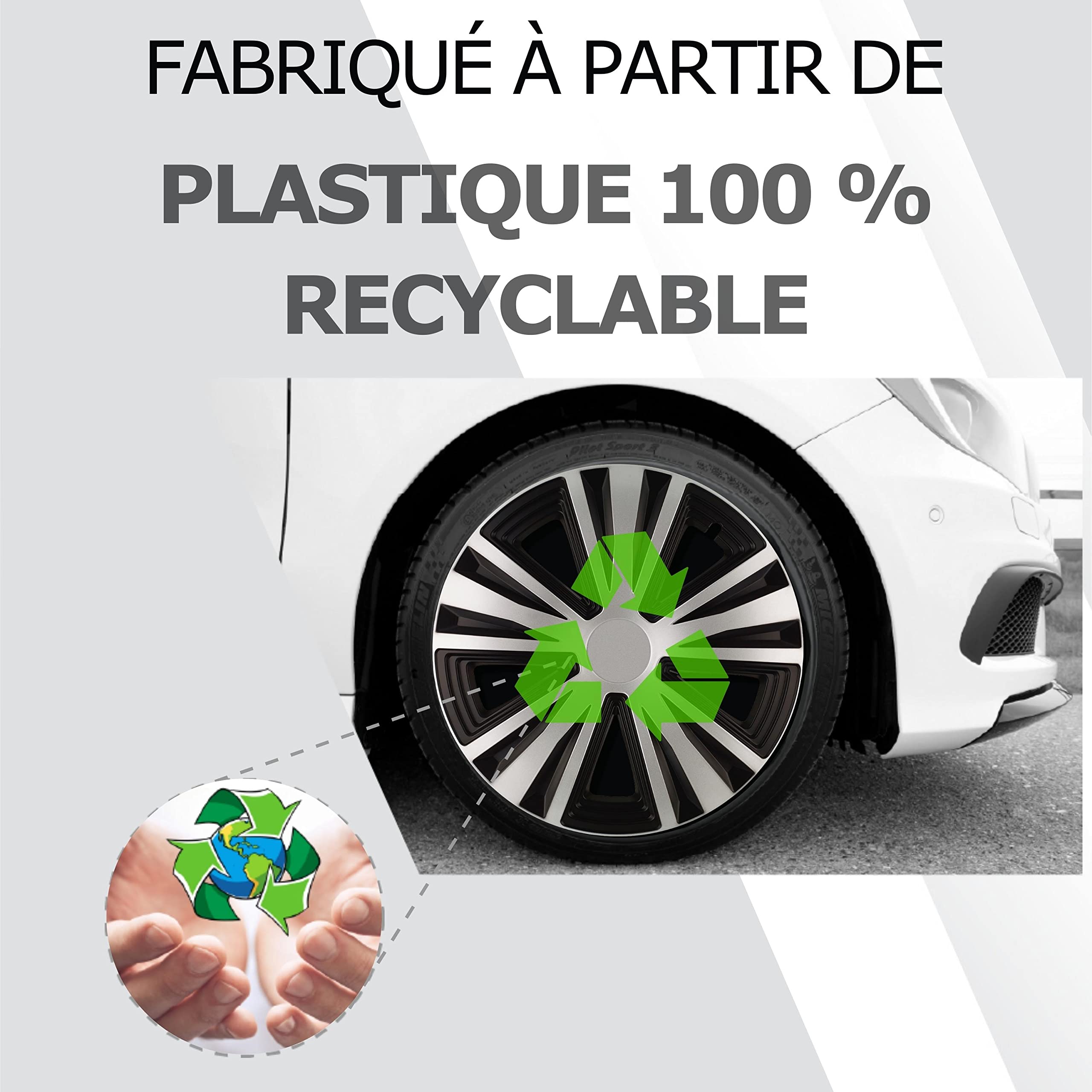 Kuglo G-Night 4 enjoliveurs 16 Pouces Argent/Noir pour Jantes Acier