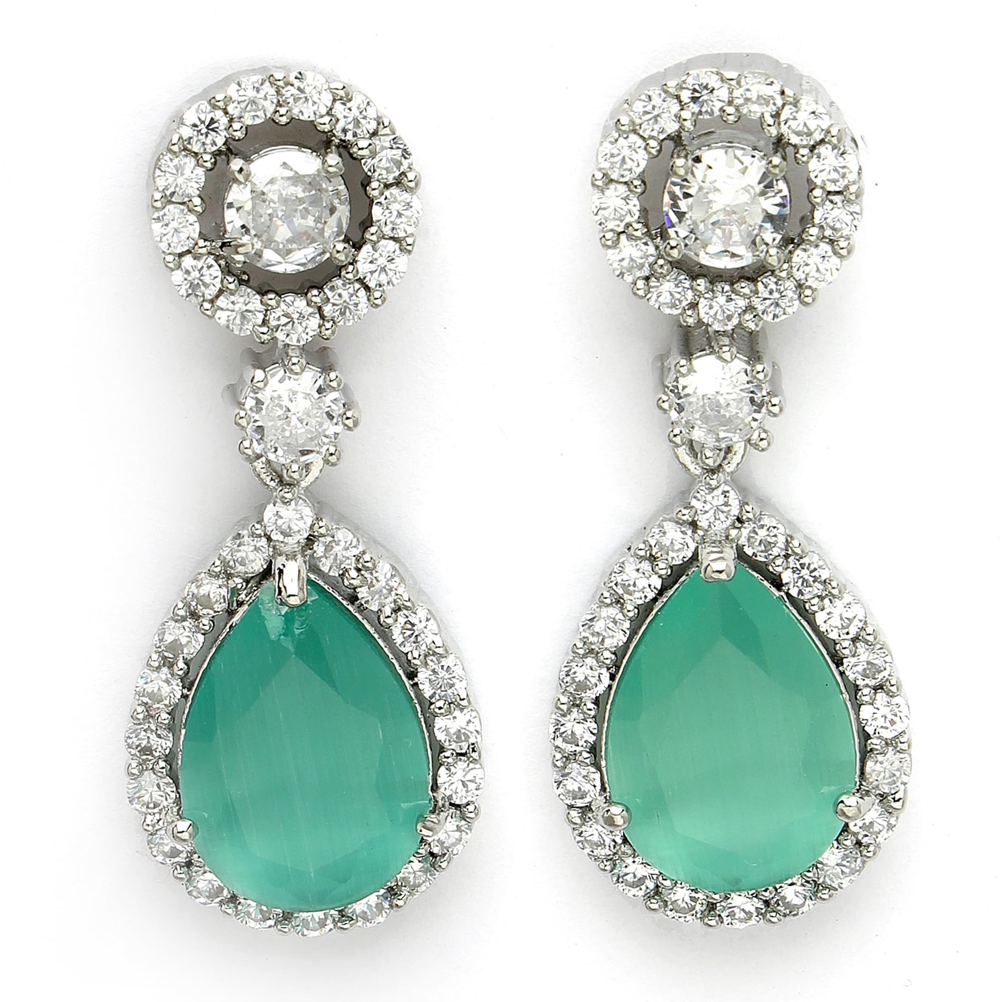 Zeneme Fashion Rhodium Plated Brass Silver Toned Latest Fancy Tear Drop Dangle Earring For Women and Gifts For Girls (Crystal Renaissence Lime Green Earrings) (B0D8PY5HQY) Amazon Price History, Amazon Price Tracker