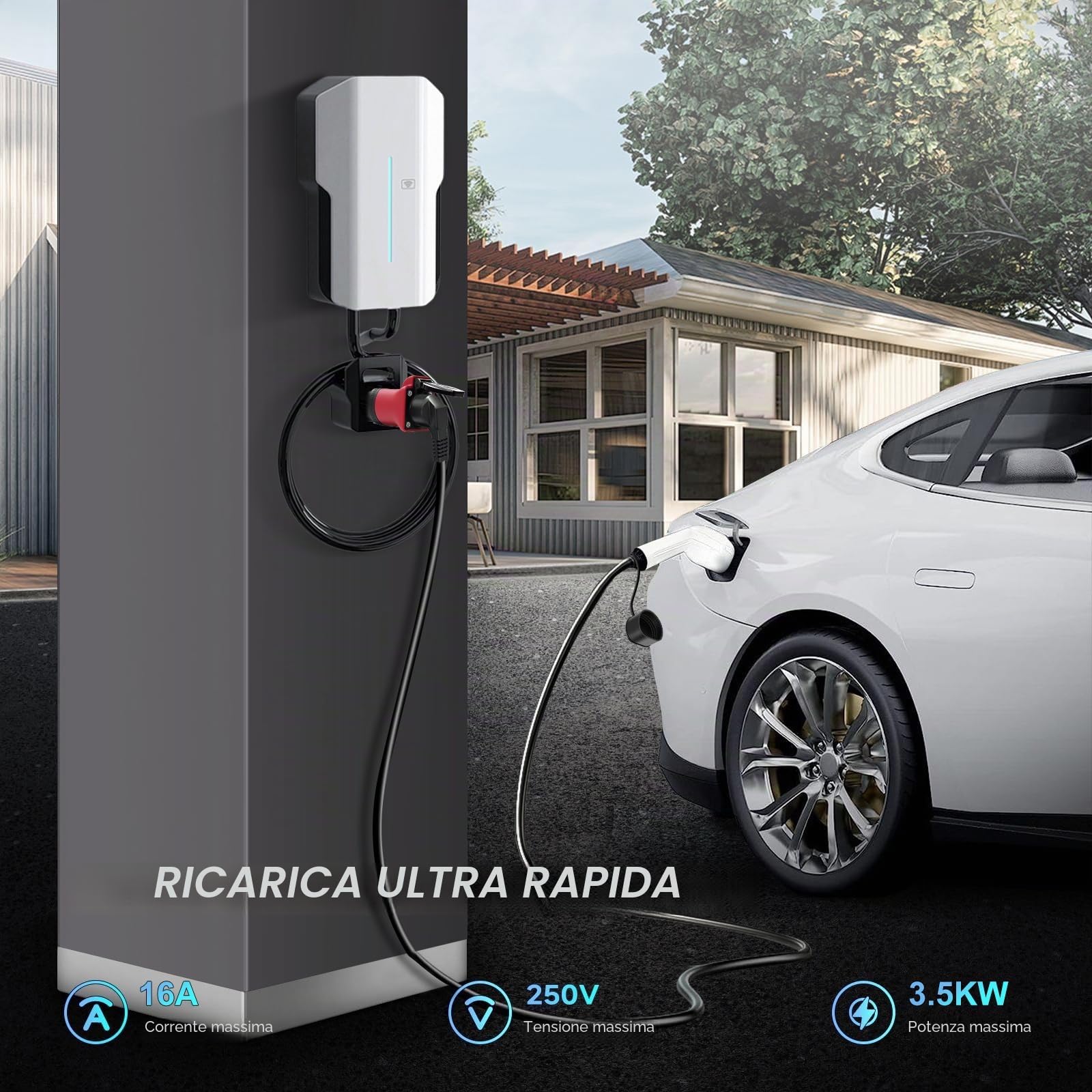 Adattatore da Tipo 2 a Schuko 16A tipo 2 Motociclette Elettriche e bici Elettriche presa Schuko,Adattatore per Stazione di Ricarica