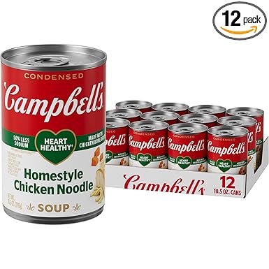 Campbell’s Condensed Heart Healthy Homestyle Chicken Noodle Soup, 10.5 oz Can (12 Pack)
