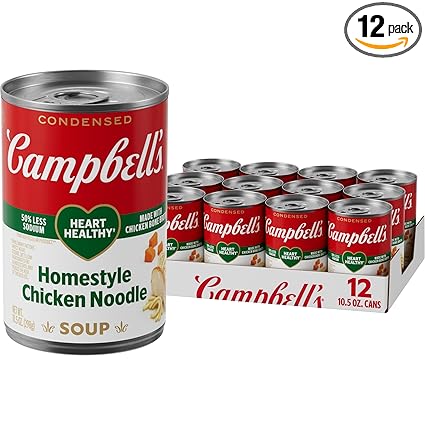 Campbell’s Condensed Heart Healthy Homestyle Chicken Noodle Soup, 10.5 oz Can (12 Pack)