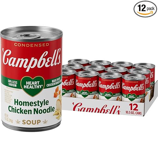 Campbell’s Condensed Heart Healthy Homestyle Chicken Noodle Soup, 10.5 oz Can (12 Pack)