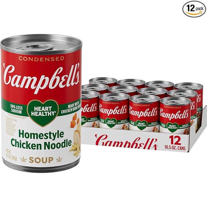 Campbell’s Condensed Heart Healthy Homestyle Chicken Noodle Soup, 10.5 oz Can (12 Pack)