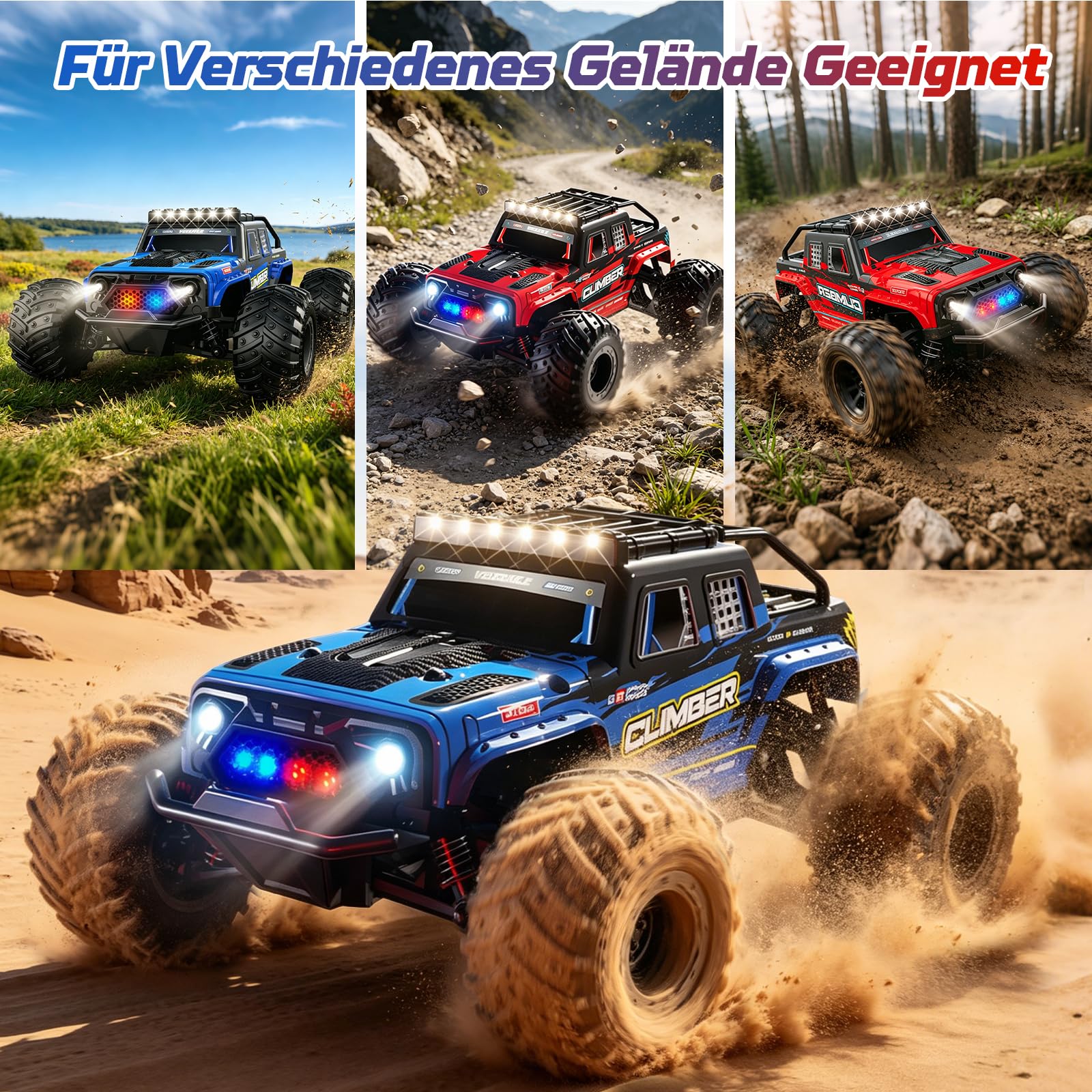 32 km/h, zdalnie sterowany samochód, monstertruck, z podwójną obudową i światłem, 1/18 RC Auto Offroad ze sterowaniem za pomocą aplikacji, 2 akumulatory 60 min, czas odtwarzania 2,4 GHz, zdalnie