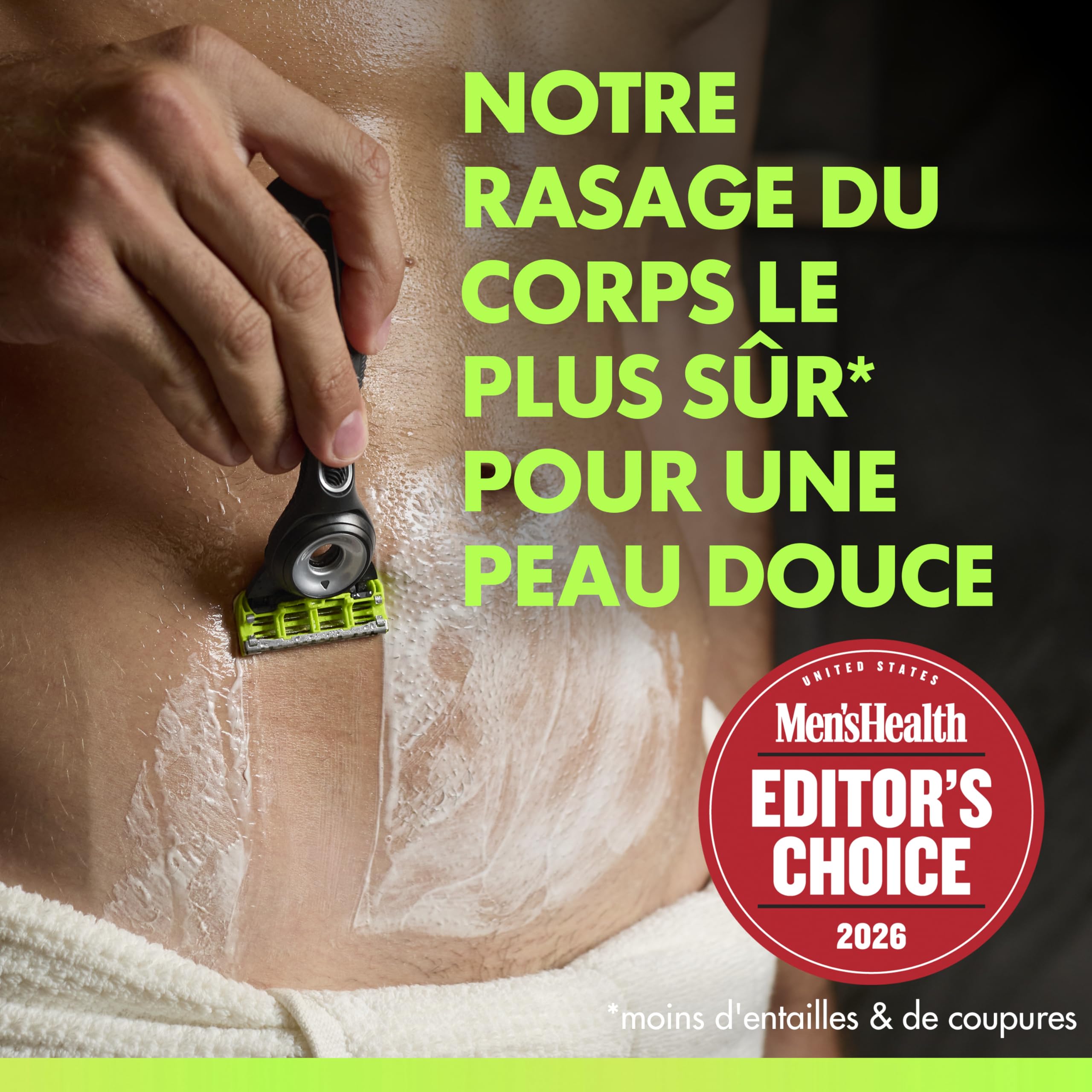 Gillette Labs Body + Intimate Rasoir Intime Homme, 4 Cartouches, Noir – Conçu pour le Rasage du Corps et du Pubis, Lames avec une Barre Anti-Poils Incarnés et Irritation, Manche Facile à Gripper