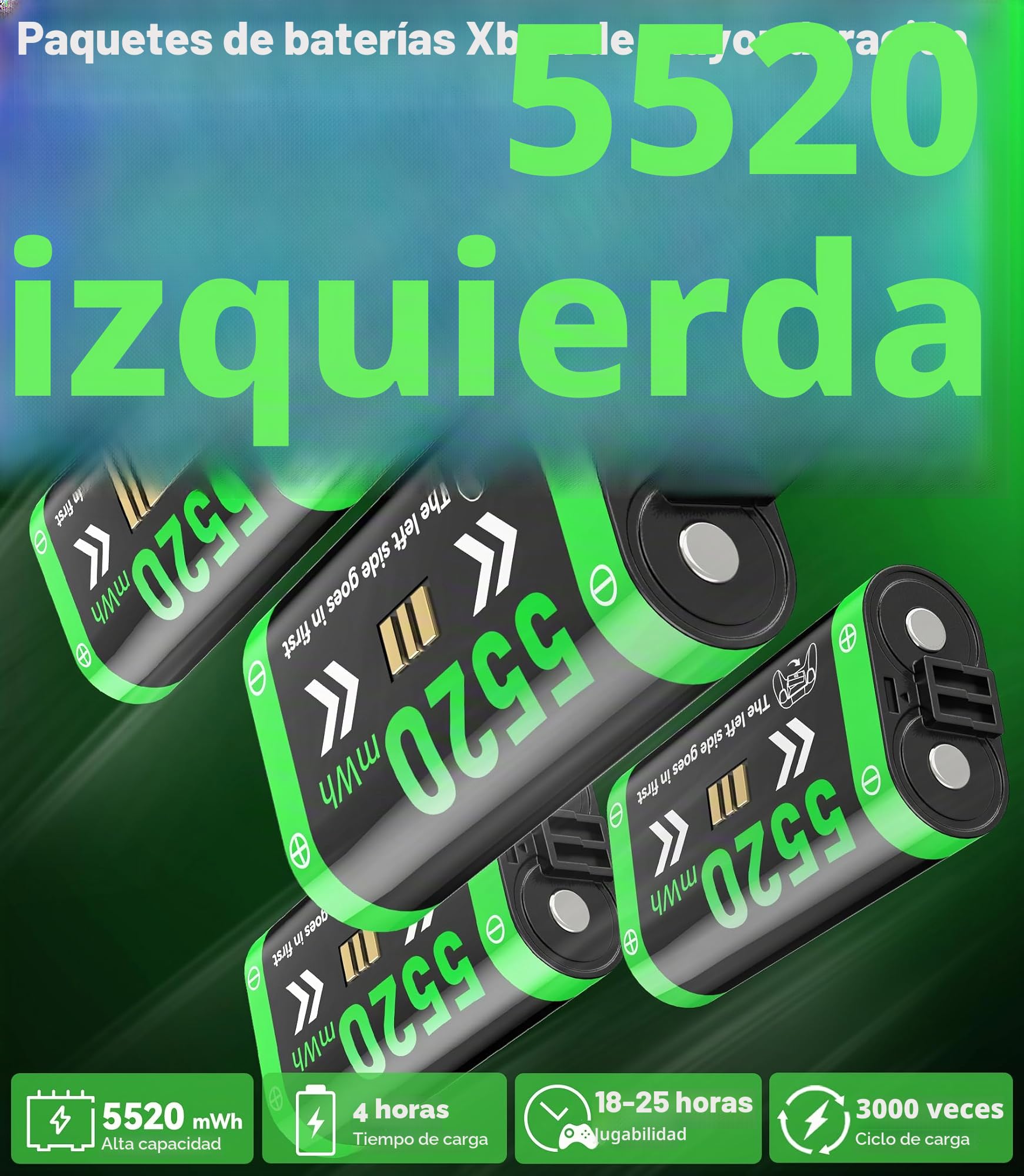 Base de Carga Mando Xbox con 4x5520mAh Batería Recargable, Cargador Mando Xbox One S|X/Elite, 9 RGB Cargador para Bateria Mandos X Box, Kit de Carga X Box Pilas