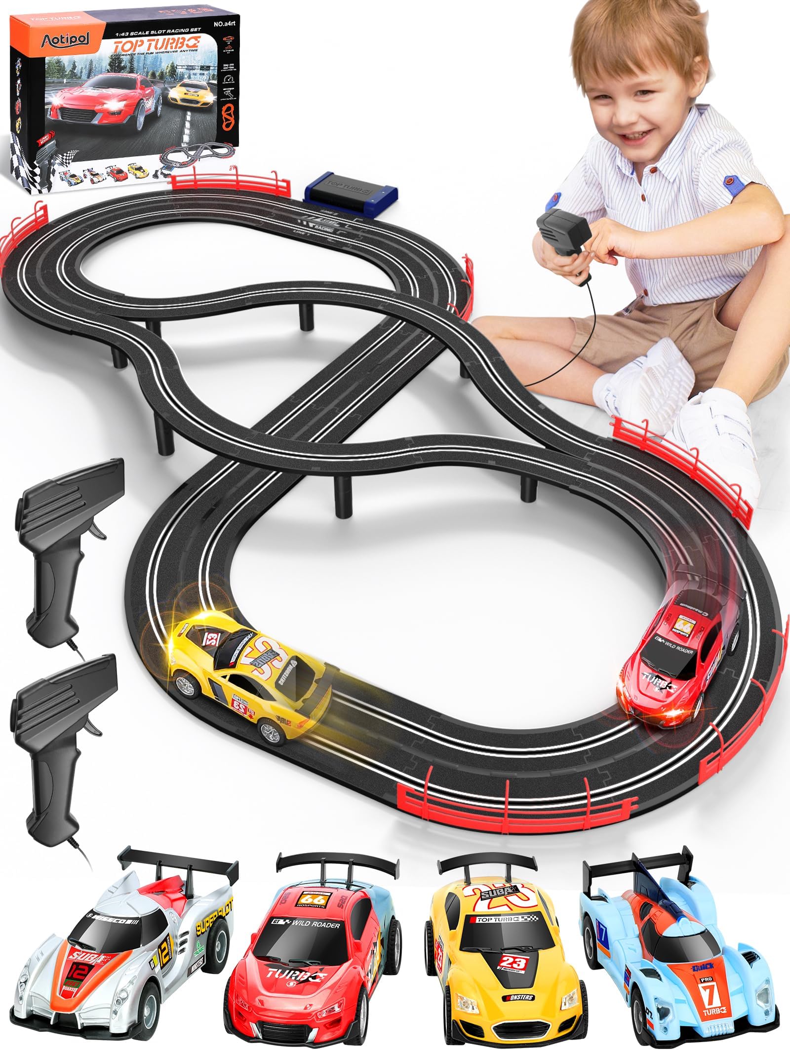 Slot Car Race Track Toys with 4pcs Slot Cars & 22 FT Dual Racing Game ...