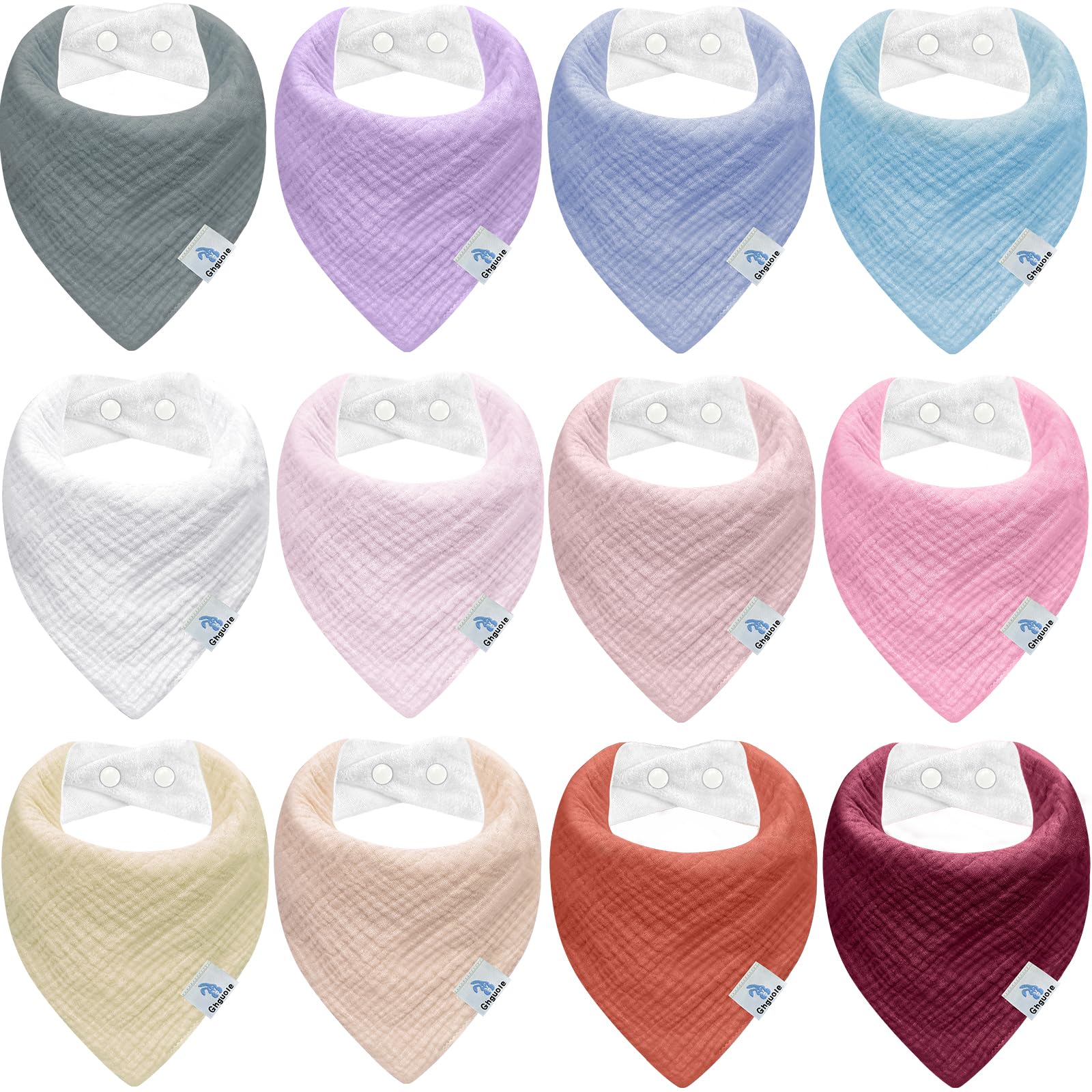 Ghguole 12 Stück Lätzchen Baby Dreieckstuch Baby,Musselin Halstuch für Junge und Mädchen,HalstücherBaby Bio-Baumwoll,Sabberlätzchen Super Saugfähige,Verstellb