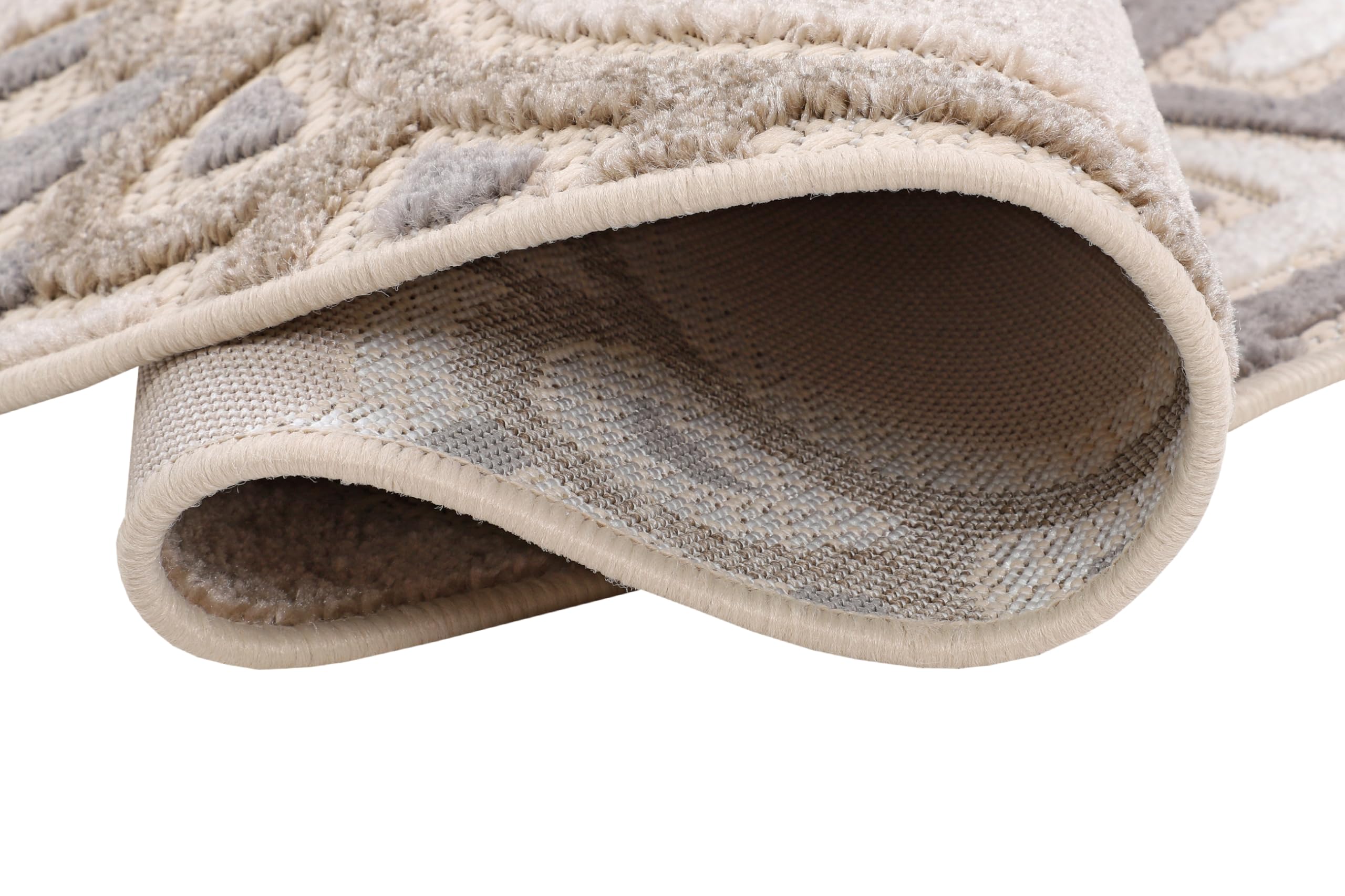 TAPISO Tappeto Rotondo Esterno Interno Pelo Corto Design Moderno Motivo Astratto Floreale 3D Beige Panna 100 x 100 cm