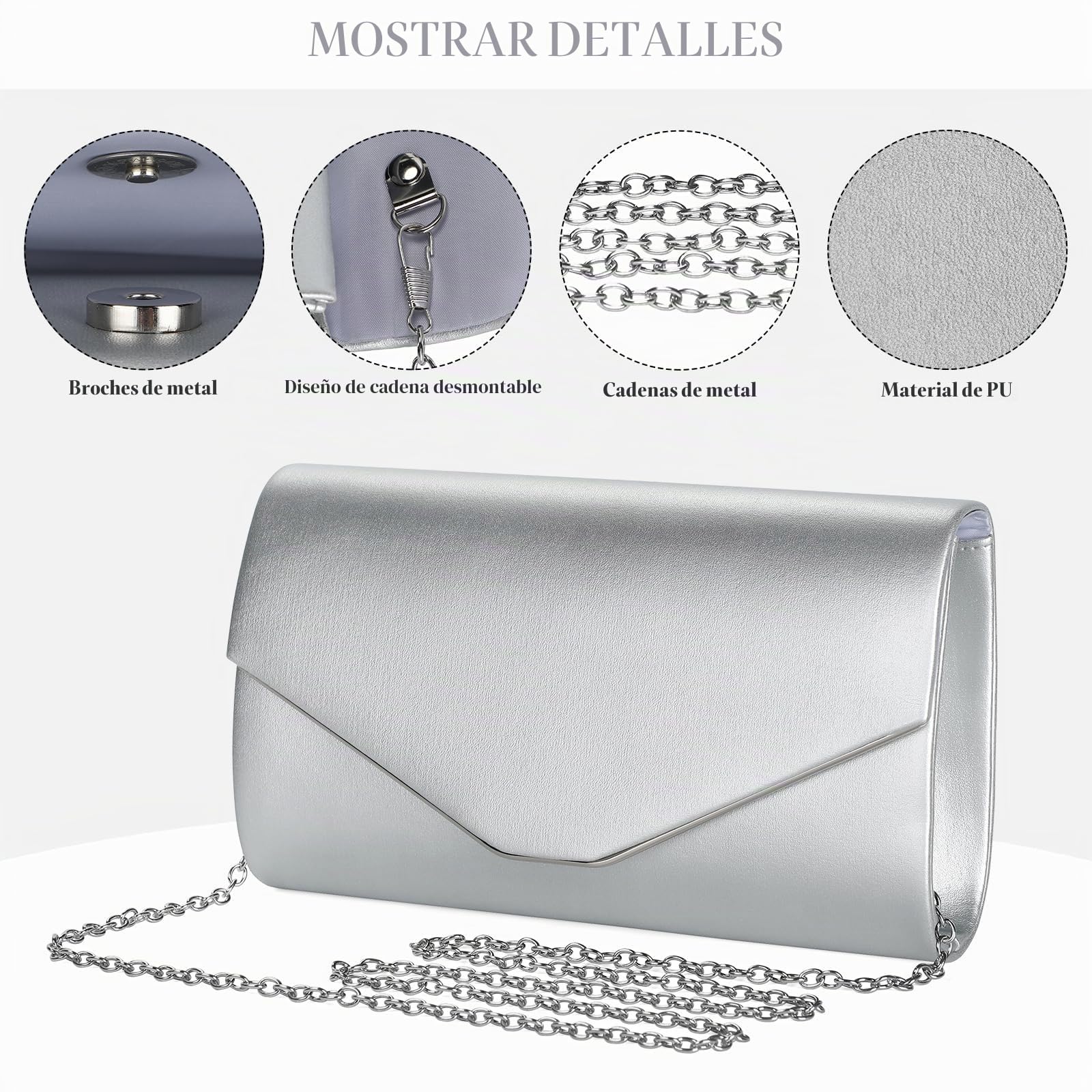 BAIGIO Bolsos Fiesta Sobre para Mujeres, Elegante Clutch Monedero del Banquete de Boda,Bolso Bandolera Mujer Boda Invitada,Handbag para Prom/Fiesta Boda Exterior/Cumpleaños (B-Plata)