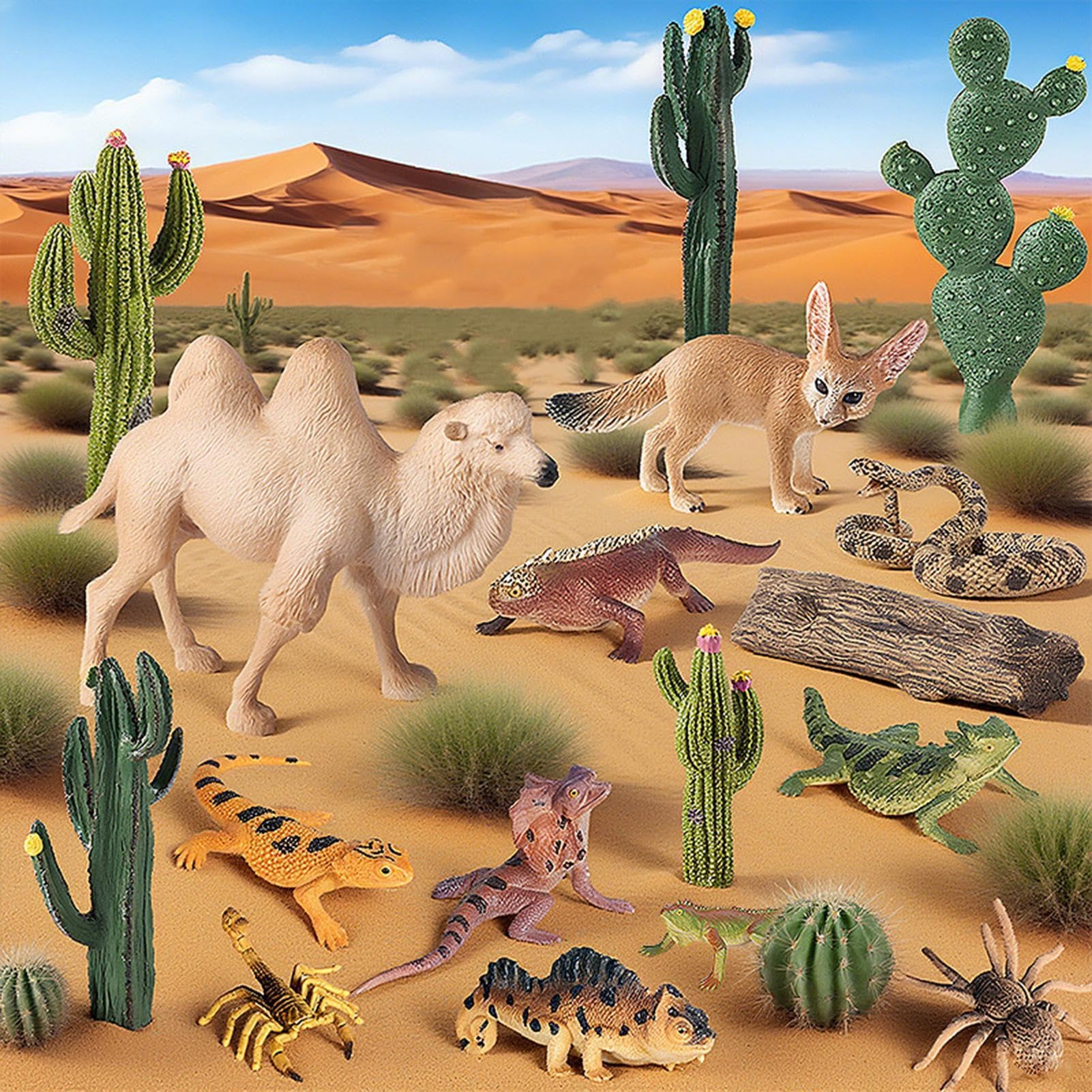 Animali del deserto,24 Pezzi Statue Di Piante,Figurine realistiche animali del deserto paesaggio miniatura - per casa bancone soggiorno mensola giardino tavolo scherzi