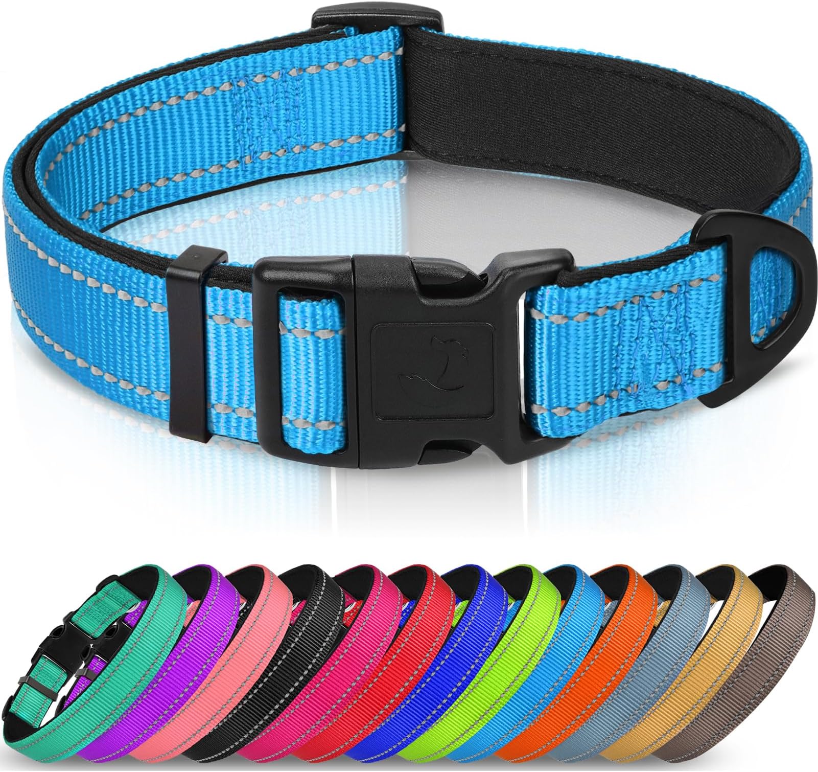 Joytale Reflective Dog Collar, Soft Neoprene Padded Breathable Nylon Pet Collar Adjustable for Medium Dogs, M, Skyblue