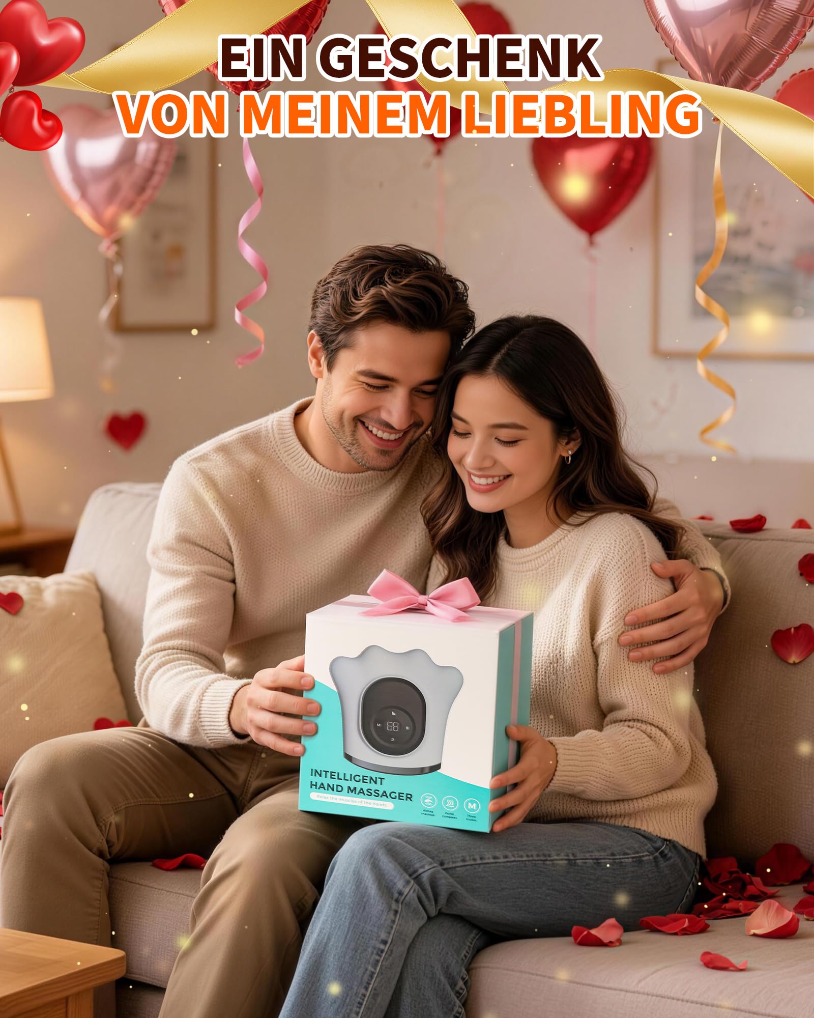 DECOHOME Handmassagegerät mit Wärme und Luftkompression, kabellos | 8 Luftkammern für Finger, Handfläche und Handgelenk, 3 Wärmestufen, 6 Programme, 3 Intensitäten und 15-Minuten-Timer