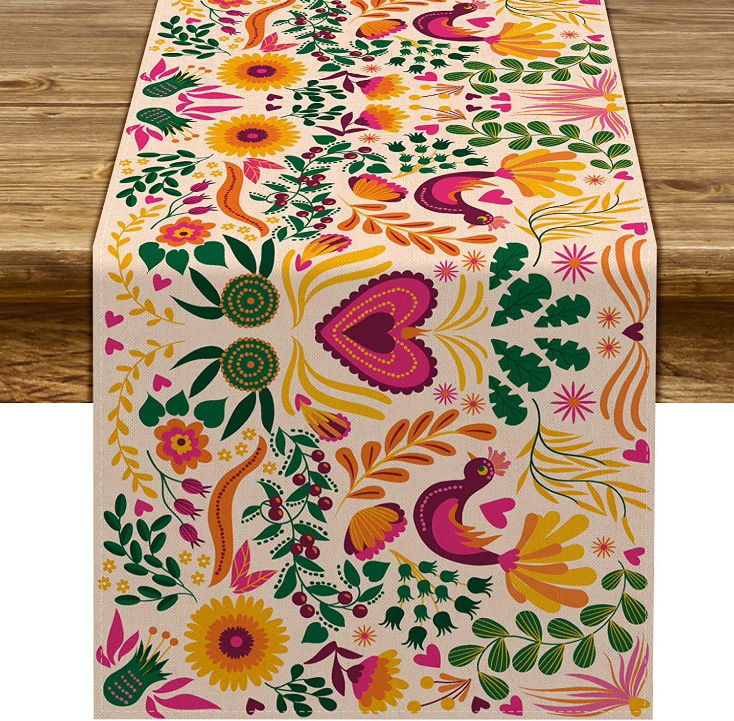 SunwerSunwer Cinco De Mayo Table Runner Mexican Fiesta Mexico Indoor Outdoor Party Floral Table Cover Decoration Home Kitchen Dining Room (13" x 36")
