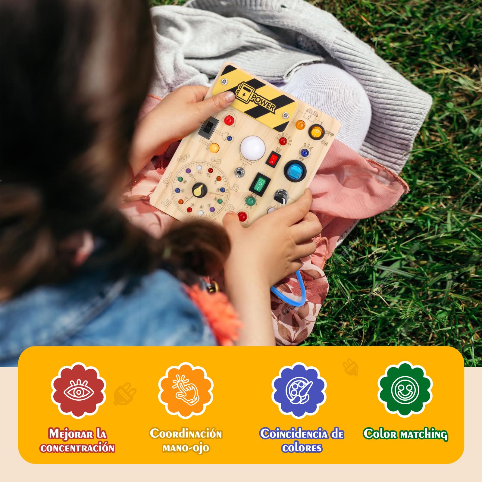 Hoarosall Busy Board Juguetes Montessori 1 años Tablero de Actividades Juguete Sensoriales de Madera con 10 interruptores y 23 Luces LED Educativo Motricidad Fina para Niños 1 2 3 Años, Niños y Niñas