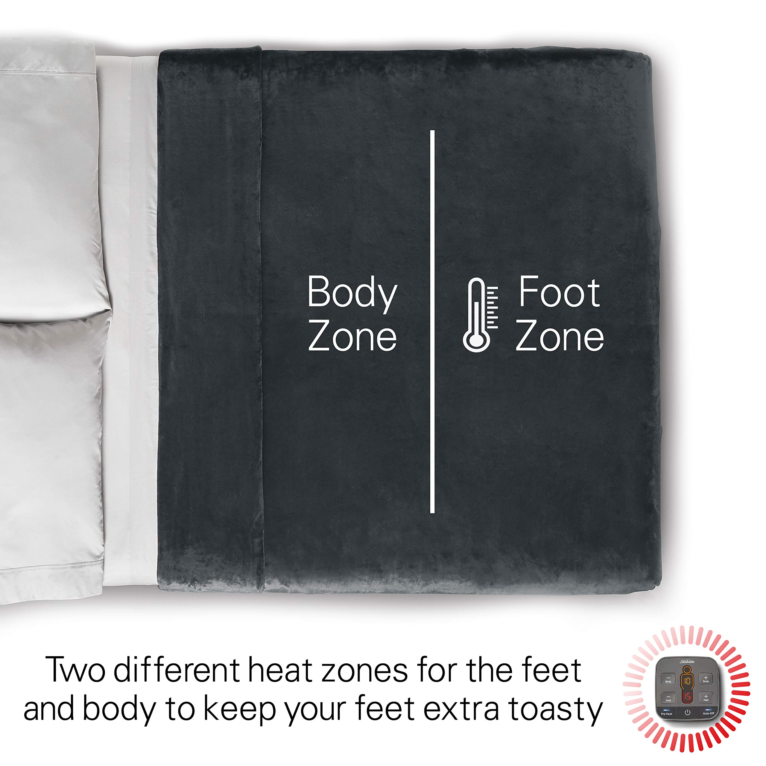 Sunbeam Heated Blanket Twin Size Cozy Feet Soft Velvet, 2