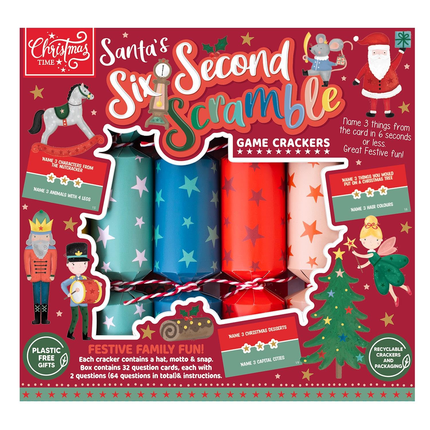 Yöl 6 Second Scramble 6 Six Second Scramble Christmas Crackers - Novelty Family Kids Game, Xmas Dinner Party Celebration