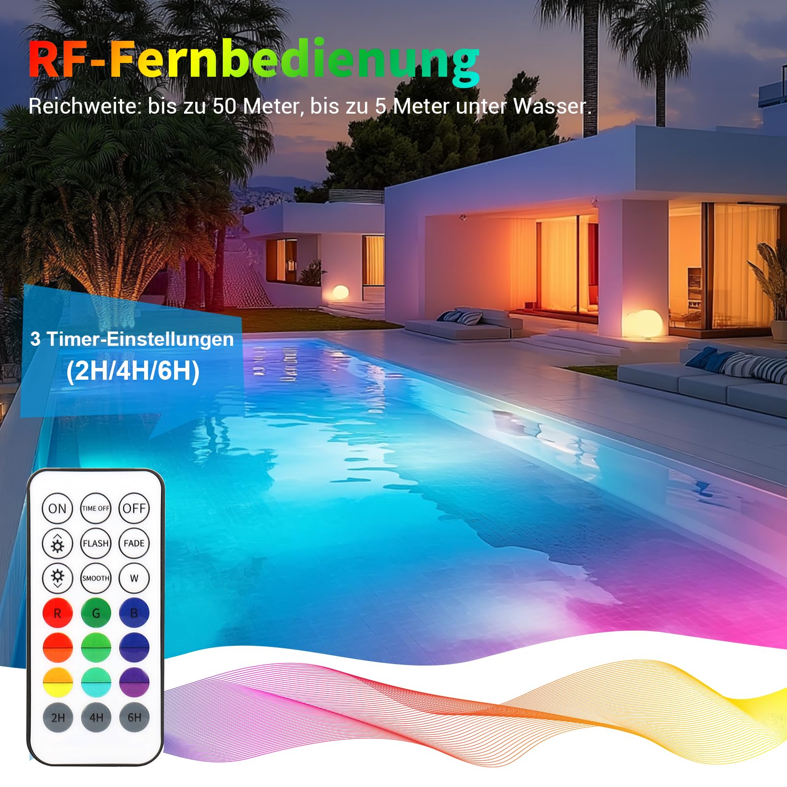 Czemo Unterwasser Licht Wiederaufladbar LED Poolbeleuchtung mit Magnet Poollicht mit Fernbedienung IP68 LED Wasserdicht für Pool Teich Aquarium Beleuchtung (Mehrfarbig-4 Stück)