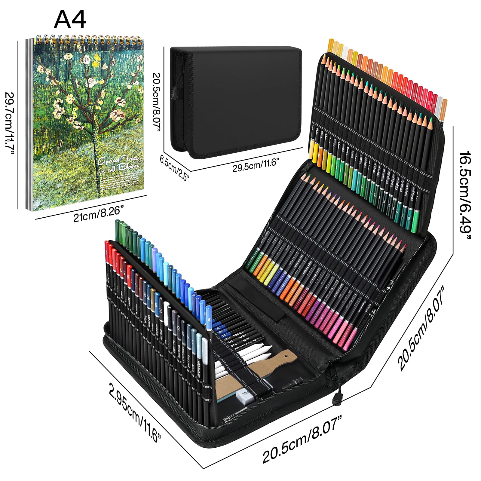 Spardar 145 Teiliges Zeichenstifte Professionell Set, Zeichenset mit 120 Farbige Buntstifte, Kohlestiften, Graphitstift und Aufbewahrungstasche & Skizzenbuch A4, Geeignet für Anfänger & Profis