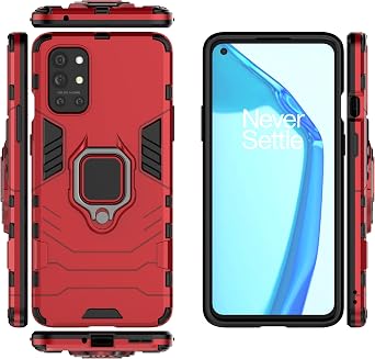 Compatible with OnePlus 9R Case Cover, Built-in 360Metal Ring Kickstand,Compatible with Magnetic Car Mount Shockproof Phone Case Red
