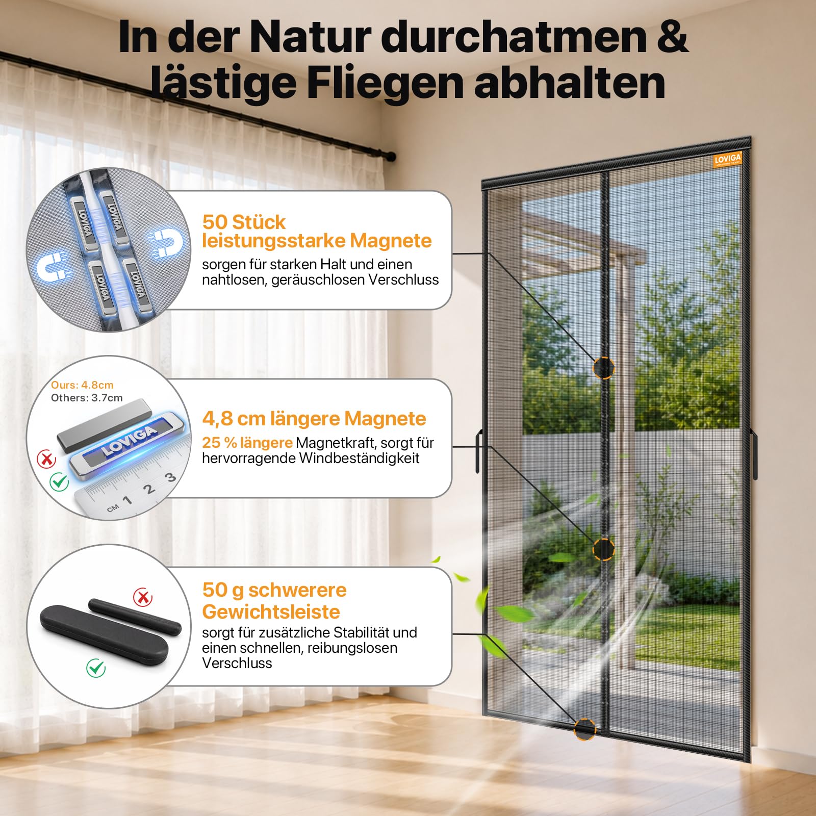 LOVIGA 100x220 cm mosquitera puerta magnetica, mosquitera puerta con 50 imanes, mosquiteras para puertas de fibra de vidrio, cortina mosquitera puerta exterior, mosquitera magnetica