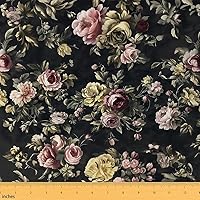 Erosebridal Fantasy Floral Fabric by the Yard - Waterproof Pink Black Retro Print for Outdoor Upholstery, Quilting, Sewing & DIY Crafts (1 Yard, 36x59")