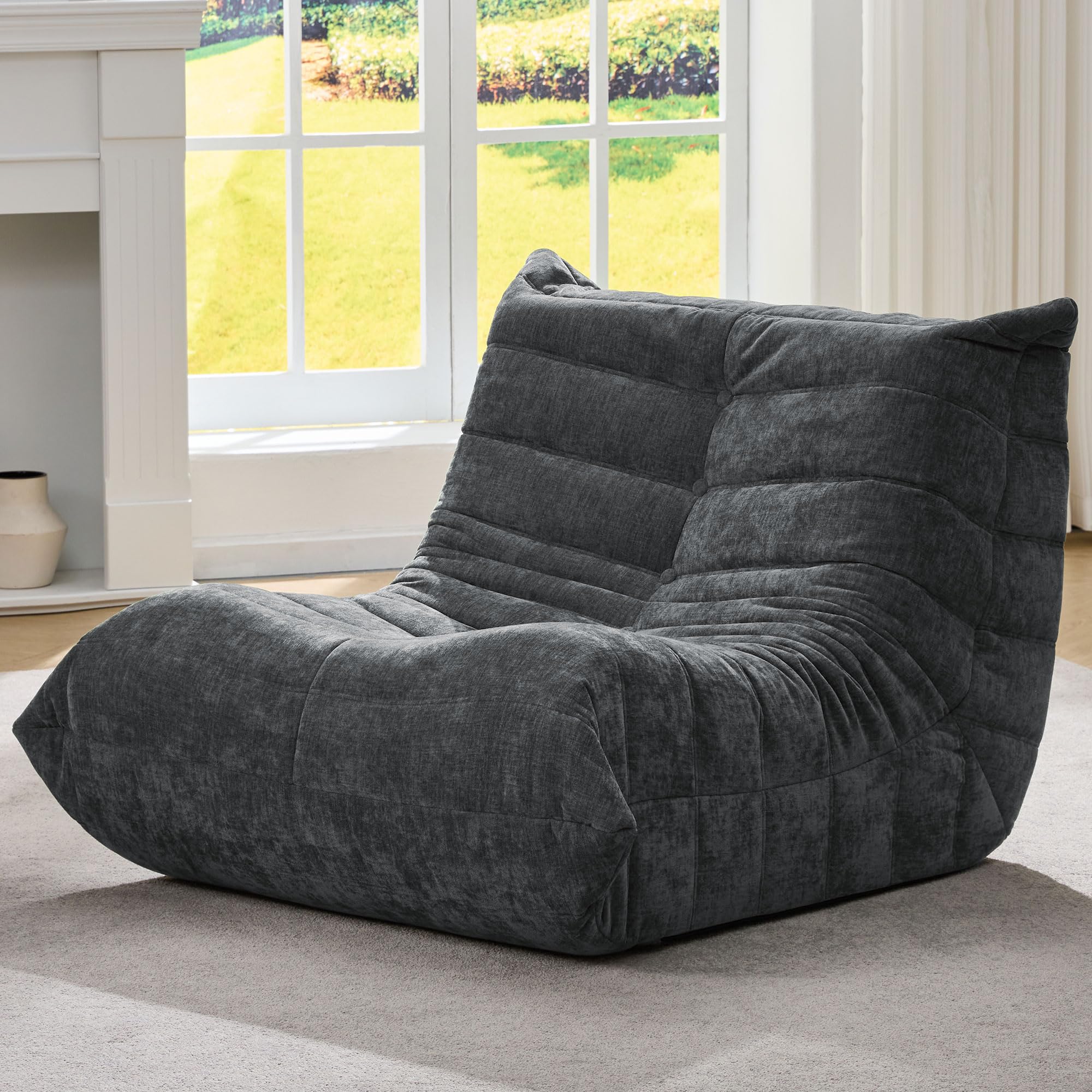 Hobestluk Bean Bag Chairs for Adults Giant Bean Bag Chair Memory Foam BeanBag Chair Togo Sofa Chair with Filler Faux Fur Fireside Beanbags Lazy Sofa for Living Room Bedroom Office (Darkgrey)