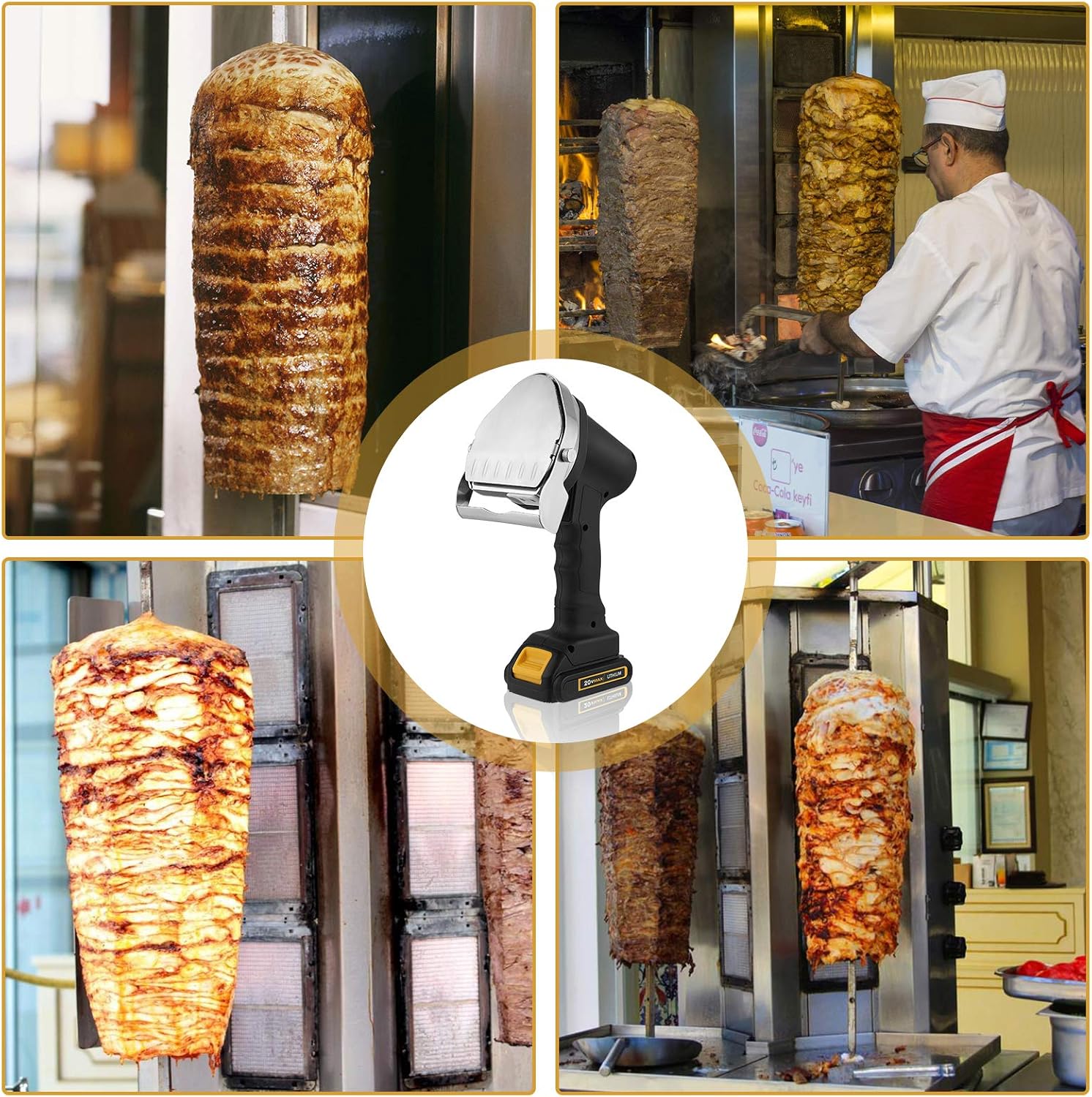 Professional Shawarma Knife, Electric Barbecue Meat Slicer Automatic Doner Kebab Knife,Electric Kebabs Slicer With 2 Blades Cutting Turkish Kebab slicer