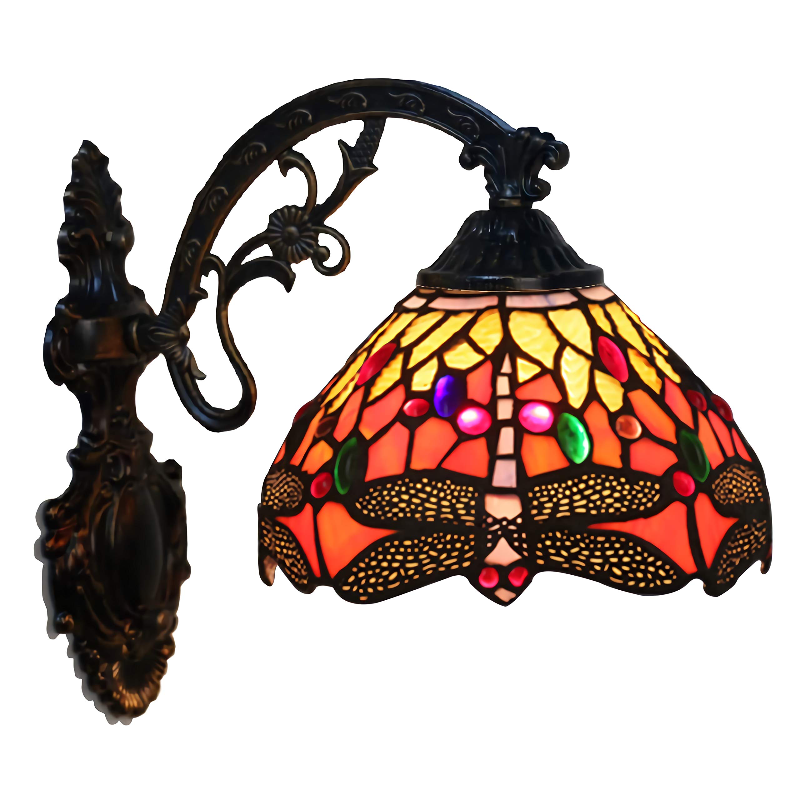 Tiffany Style Wall Light, Handmade Stained Glass Wall Sconces,Vintage Bedside Wall Lamp for Living Room Bedroom Bathroom Hallway [Energy Class A + + ],3