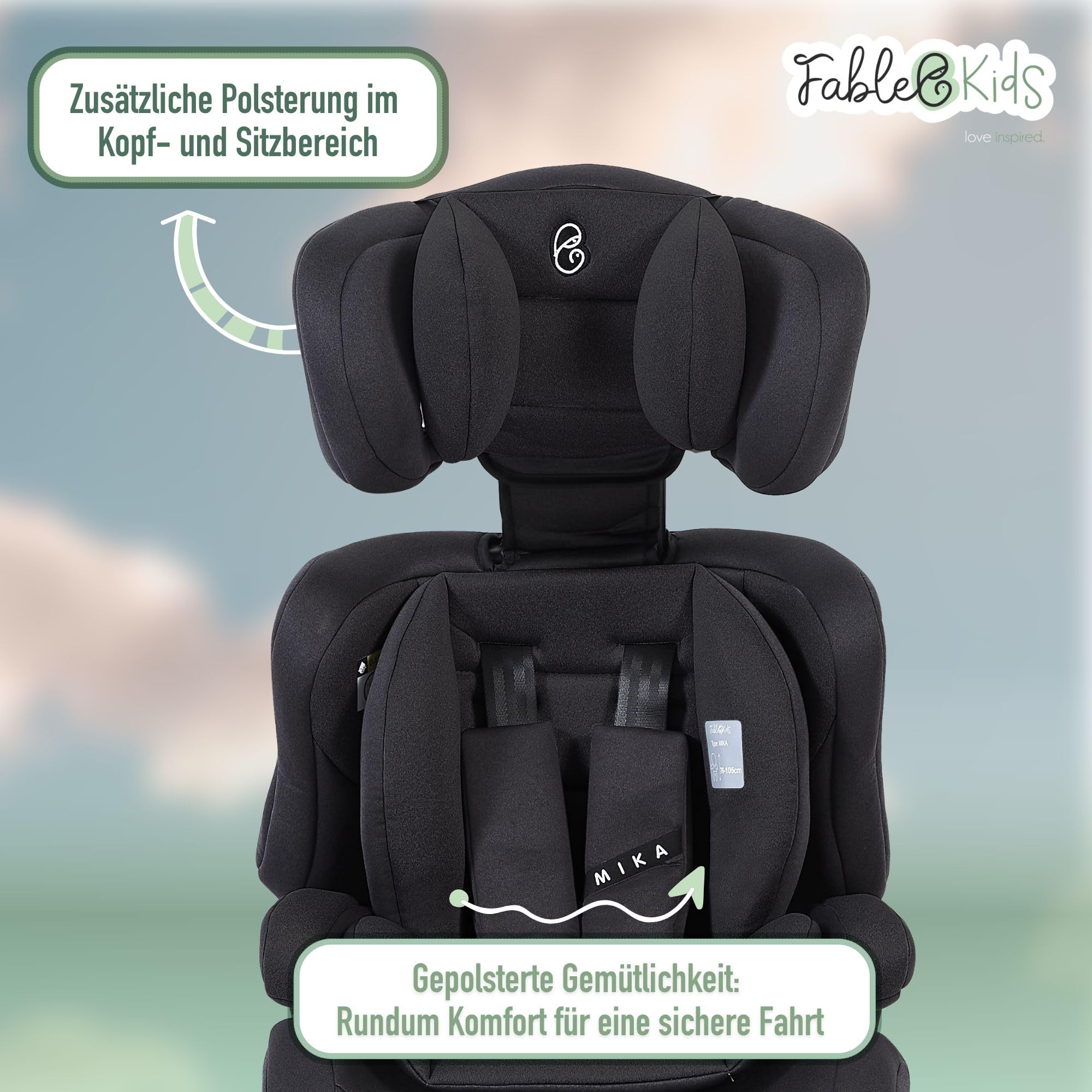 FableKids Kinderautositz 9-36 kg 3-Punkt-Sicherheitsgurt ECE R129/03 Schwarz