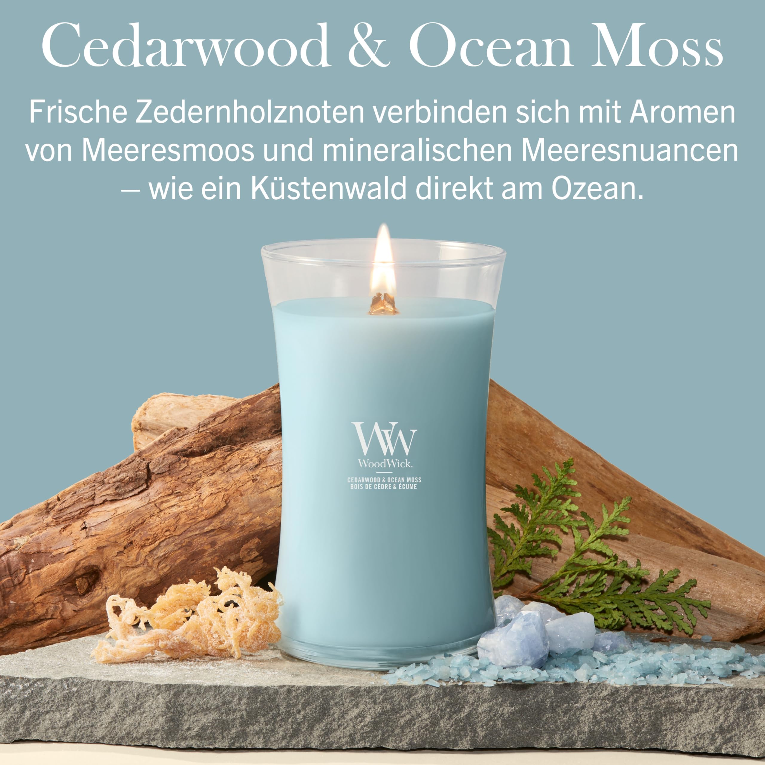 WoodWick Duftkerze | Große Hourglass-Kerze | Cedarwood & Ocean Moss | Perfekte Geschenke für Frauen