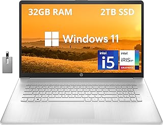 HP 2022 17.3" FHD Home & Business Laptop, Intel Core i5-1155G7 Processor, 32GB RAM, 2TB PCIe SSD, Intel Iris Xe Graphics, Wi-Fi, Bluetooth, HDMI, Win 11, Silver