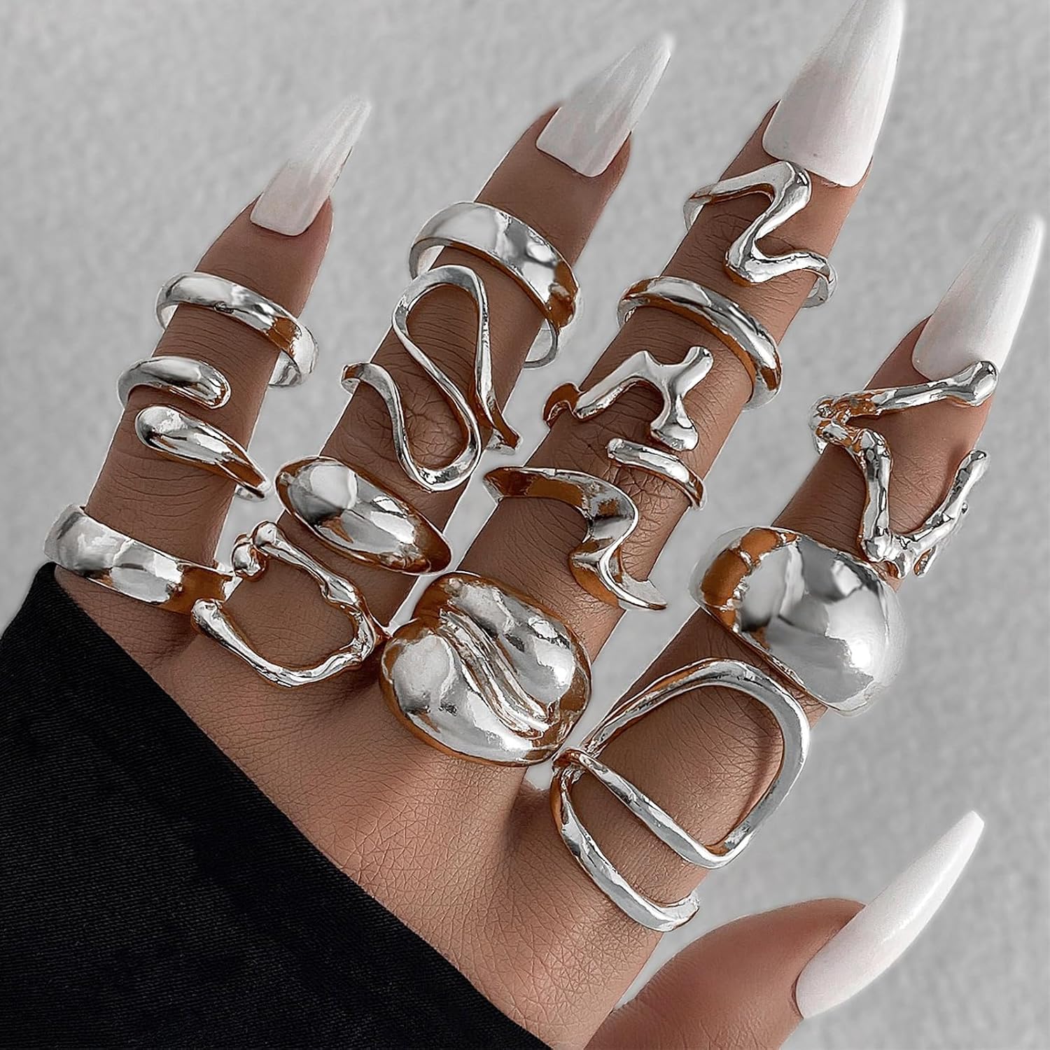 Silver Jewelry Set for Women, 38 Pcs Fashion Silver Plated Accessories with 3 Necklace 11 Bracelet, 6 Hoop Earrings 15 Knuckle Rings for Women Valentine Anniversary Birthday Friendship Gift