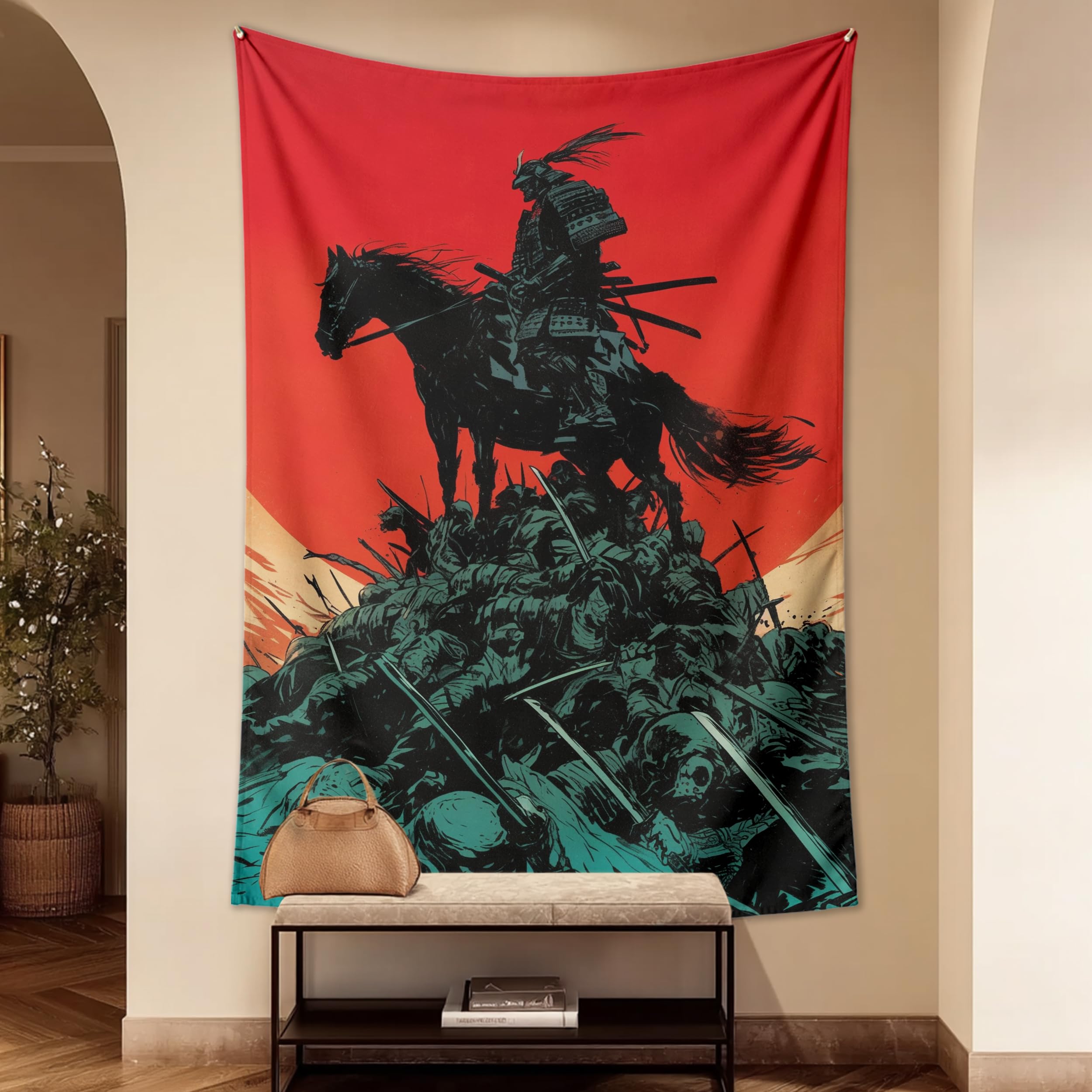 KTIMIPE Japanese Samurai Anime Battle Horse Tapestry Large Wall Art Backdrop Flag Wall Hanging Decor for Living Room Bedroom Dorm Office 40"×60"