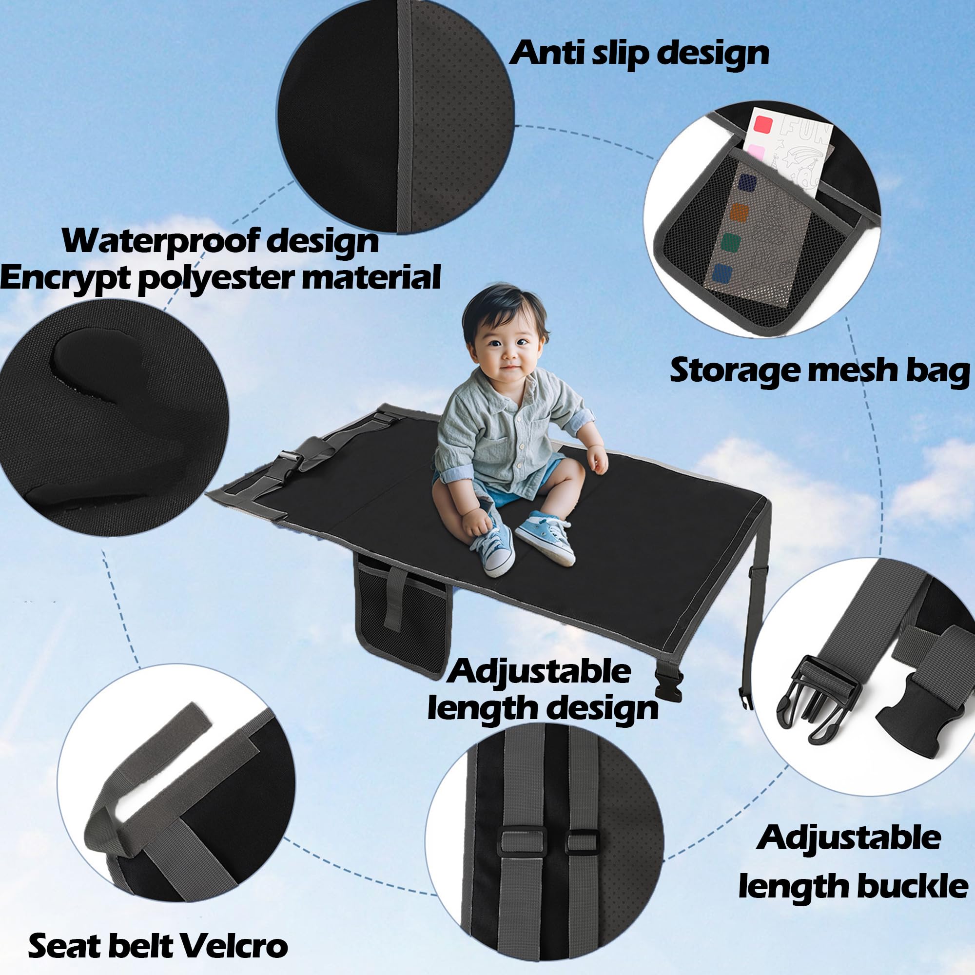 CXAFQ Black Toddler Travel Bed, Foot Hammock for Flight Baby Travel Essentials, Size 79 * 44cm, Satisfy Kids Active - Image 3