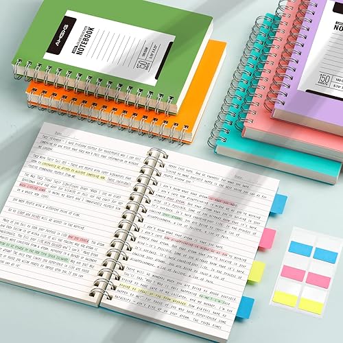 Miniatura 8 de AHGXG Cuaderno de espiral A5 con rayas universitarias, pequeño de 5.7 x 8.22 pulgadas, 300 páginas150 hojas gruesas, papel rayado de 3.53 ozm, tapa