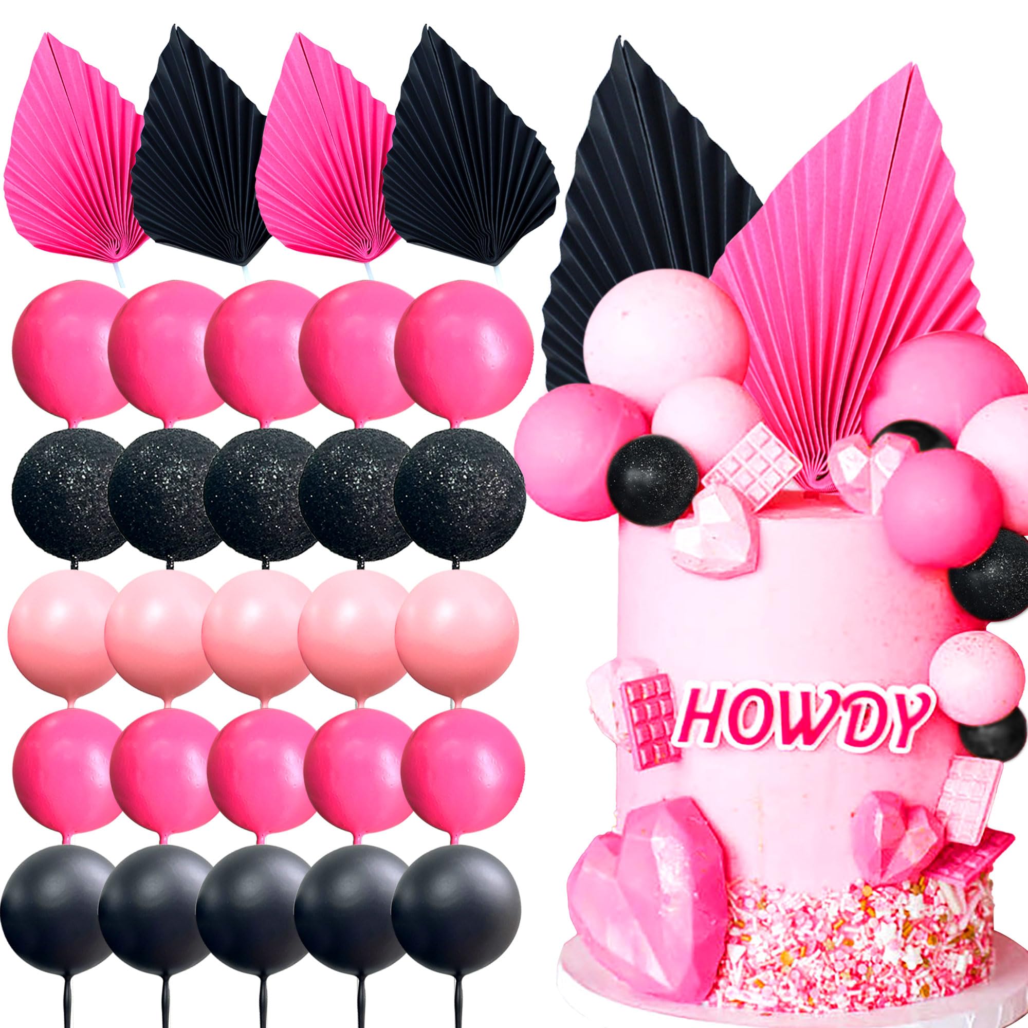 LaVenty Tortenaufsatz mit rosafarbenen und schwarzen Kugeln, für Hochzeit, Brautparty, Junggesellinnenabschied, Mädchenparty, Kuchendekorationen