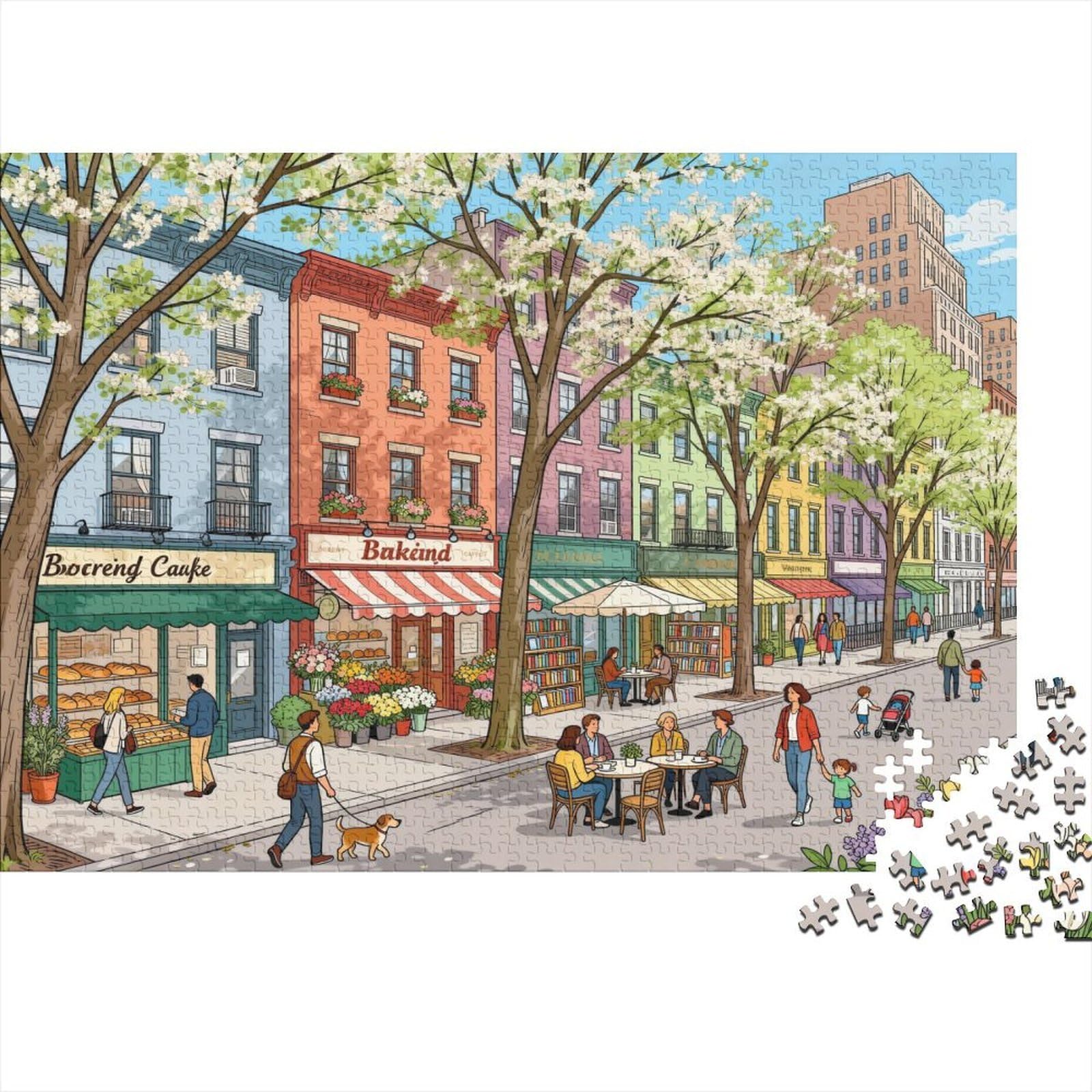 Spring New York Street Wooden Jigsaw Puzzle Waterproof 1000 Piece Puzzles for Adults Challenging And Brainteasing Educational Games — image 1