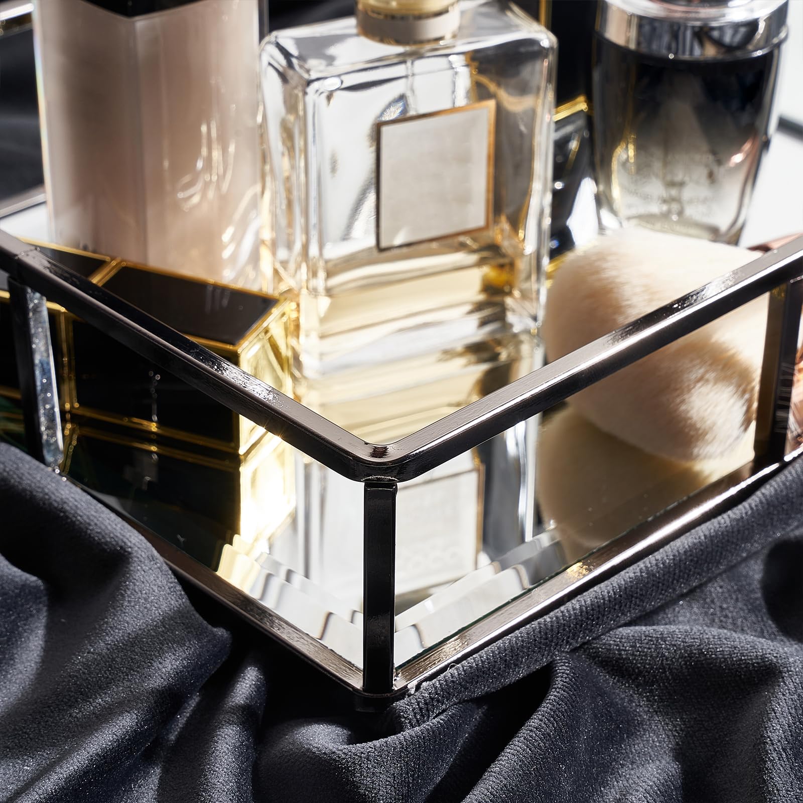 Plateau Miroir Doré Polygone - Rangement Élégant Pour Bijoux Et Maquillage - Décoration Coiffeuse Et Salle De Bain