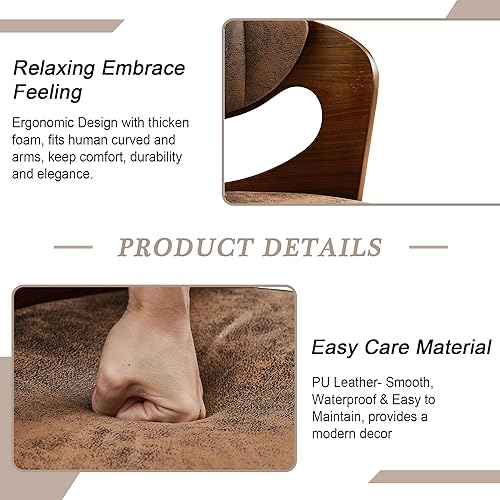 Miniatura 6 de VECELO Juego de 2 taburetes de bar con respaldo de madera curvada, reposabrazos y reposapiés, asiento acolchado de piel sintética, taburetes de bar