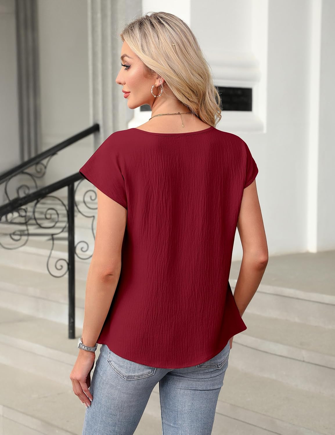 Blooming Jelly Womens Dressy Business Casual Tops Work Trendy Short Sleeve Shirts Summer Cute Pleated Blouses - Image 2