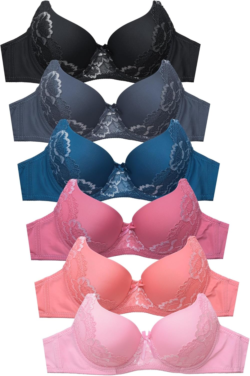 Women's Basic Lace Bras Petite to Plus Size, Pack of 6