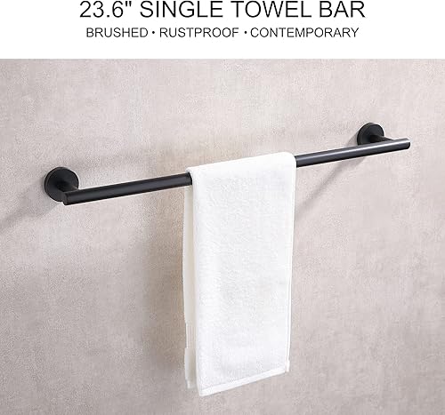 Miniatura 2 de Toallero de baño de 23.6 pulgadas, color negro mate, acero inoxidable SUS304 de alta calidad, estilo redondo, toallero resistente, soporte para
