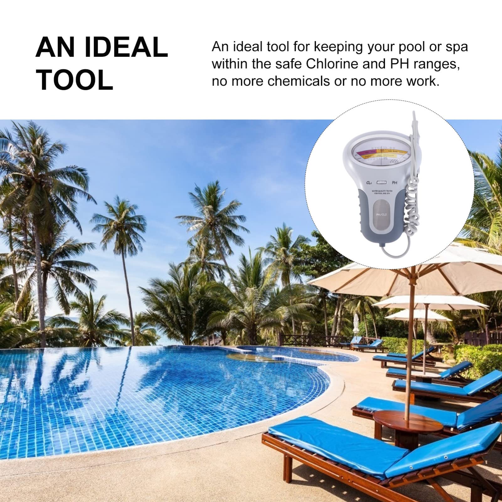 BESPORTBLE Tester per Acqua Digitale Rilevatore di PH Residuo Misuratore di PH per Piscina Kit Tester Elettronico per Piscina Facile da Usare