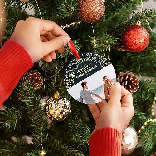 Miniatura 7 de Adorno de Navidad personalizado, foto personalizada con imagen y nombre, decoración del árbol de Navidad, bolsa de terciopelo incluida, adorno