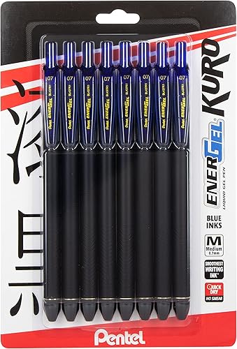 Pentel EnerGel Kuro - Bolígrafo de gel líquido, (0.028 in) línea media, tinta azul, paquete de 8