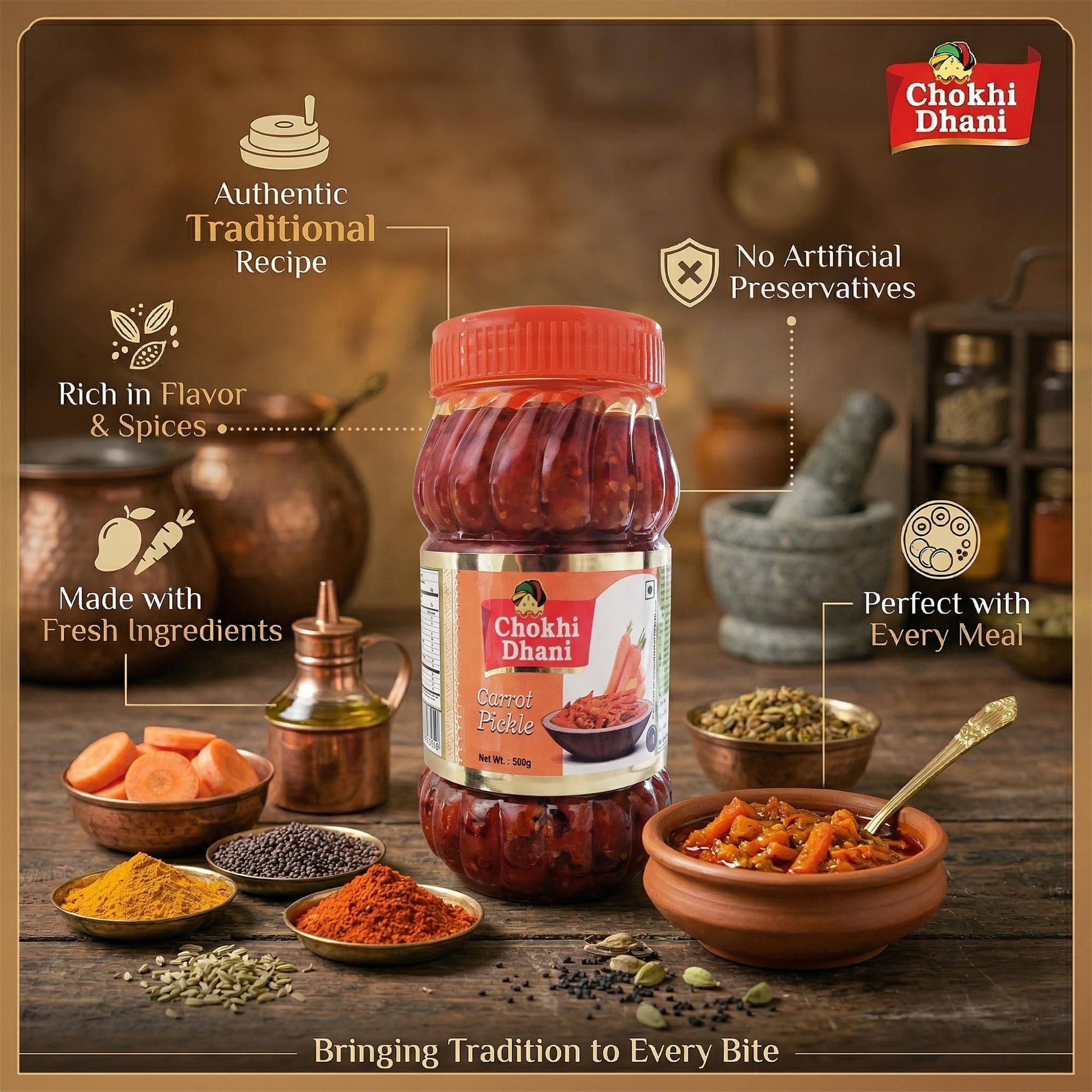 Chokhi Dhani Carrot Pickle 500g | Gajar Achar | Spicy & Tangy Indian Pickle | Traditional Homemade Style | Authentic Spices | Veg 3