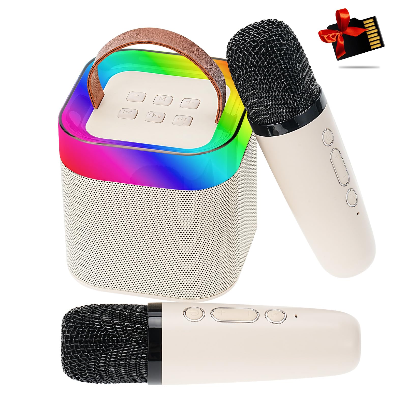 Mini karaoke Machine for Kids Adults, Portable Bluetooth Karaoke Speaker with 2 Wireless Mics & Light, Kids Karaoke Machine for Girls, Toddler Karaoke System for Party (White)