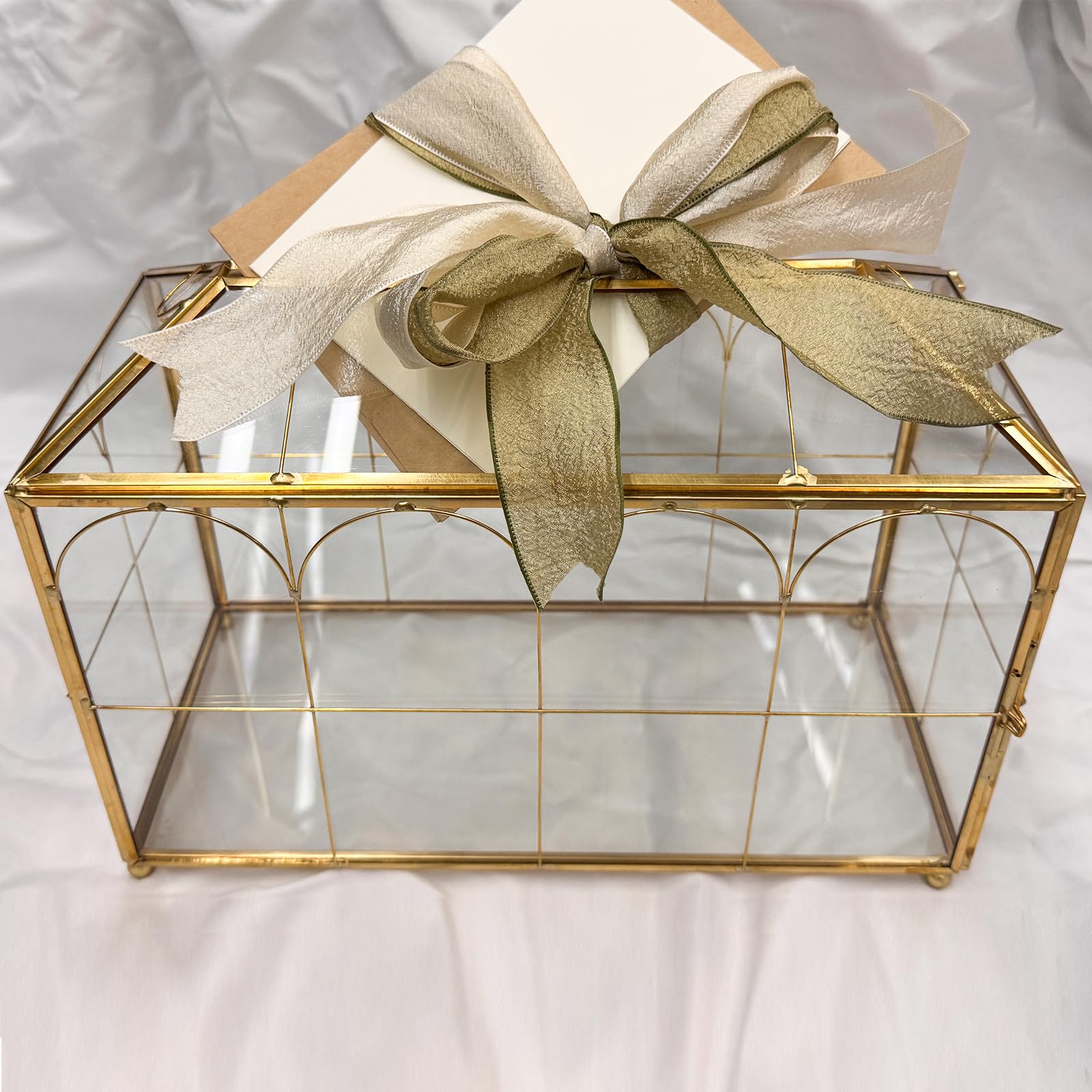 HighFree Hochzeitskarten-Glasbox mit Schlitz & Schloss, extra großes handgefertigtes geometrisches Terrarium, goldklare Display-Glaskarten-Box mit dekorativen Linien, für Hochzeitsempfang, Wunschgut,